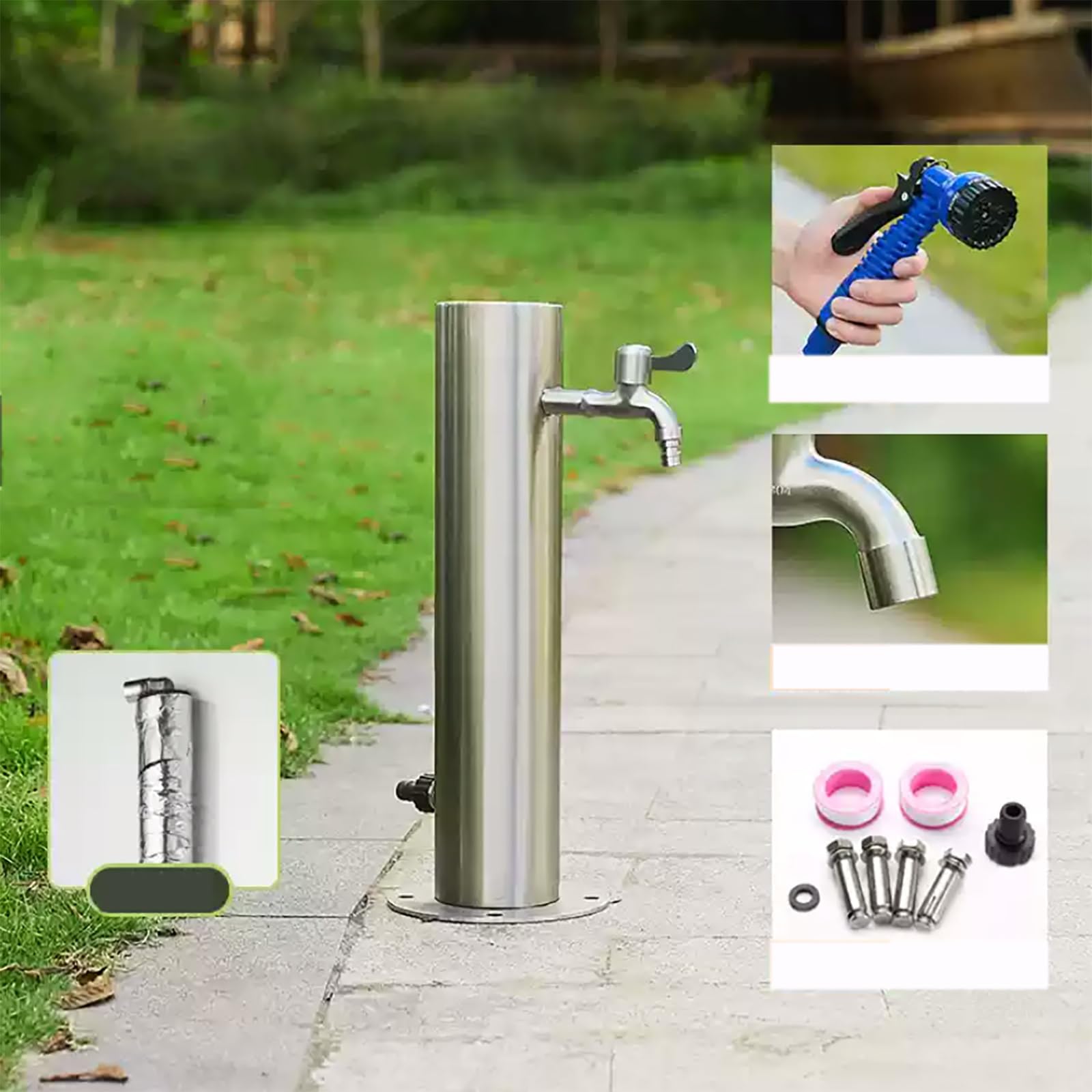 Vertikale Gartenwassersäule aus Edelstahl für den Außenbereich mit bodenmontierten, unabhängigen Säulen für Haus und Garten. Isoliert und frostsicher. Ideal für I (einfar