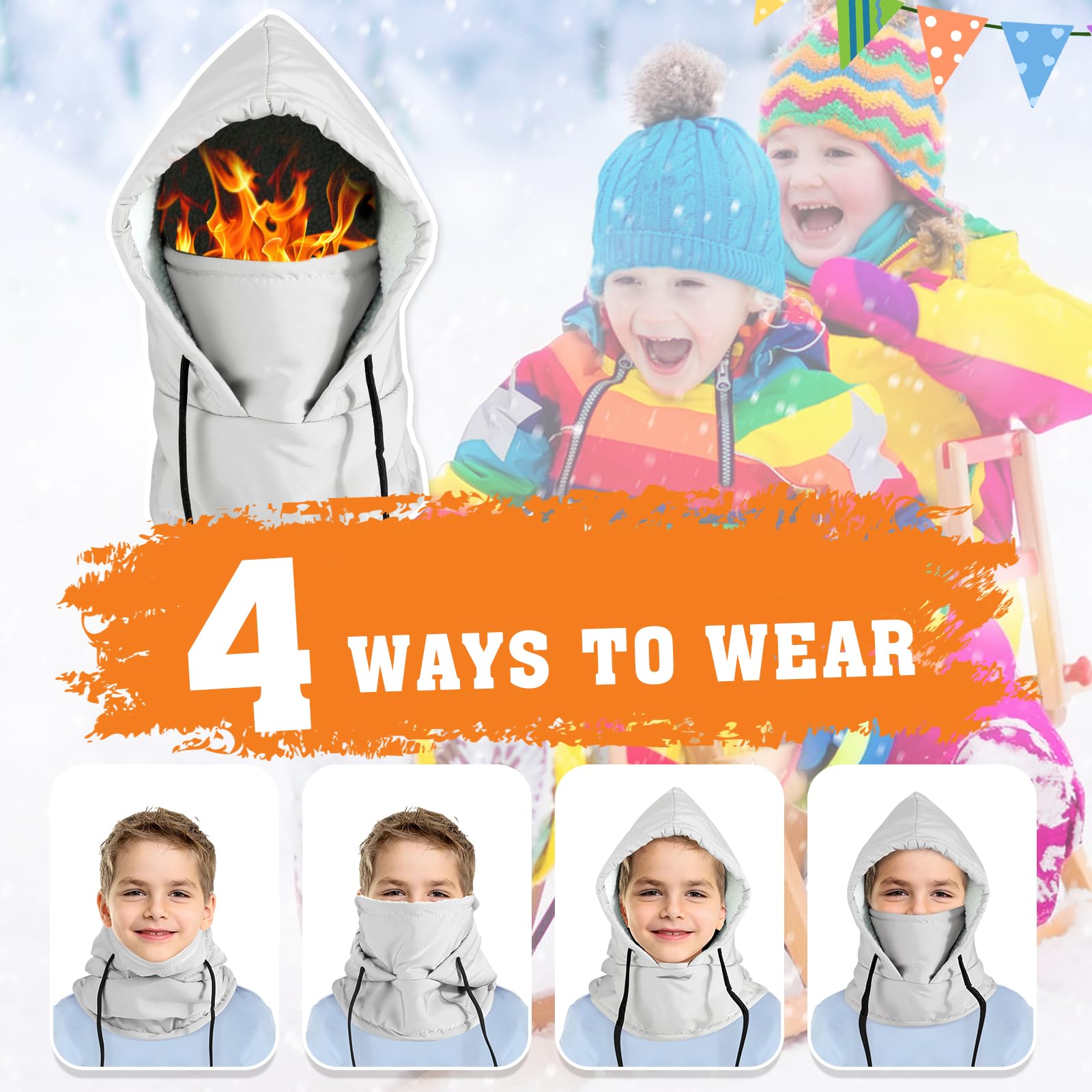 Pasamontañas Niños de Invierno, Gorro Térmico Impermeable con Máscara de Esquí Ciclismo, Prueba de Viento Cálido Sombreros Gorro Forro Polar con Capucha Calentador de Cuello Niños Niñas