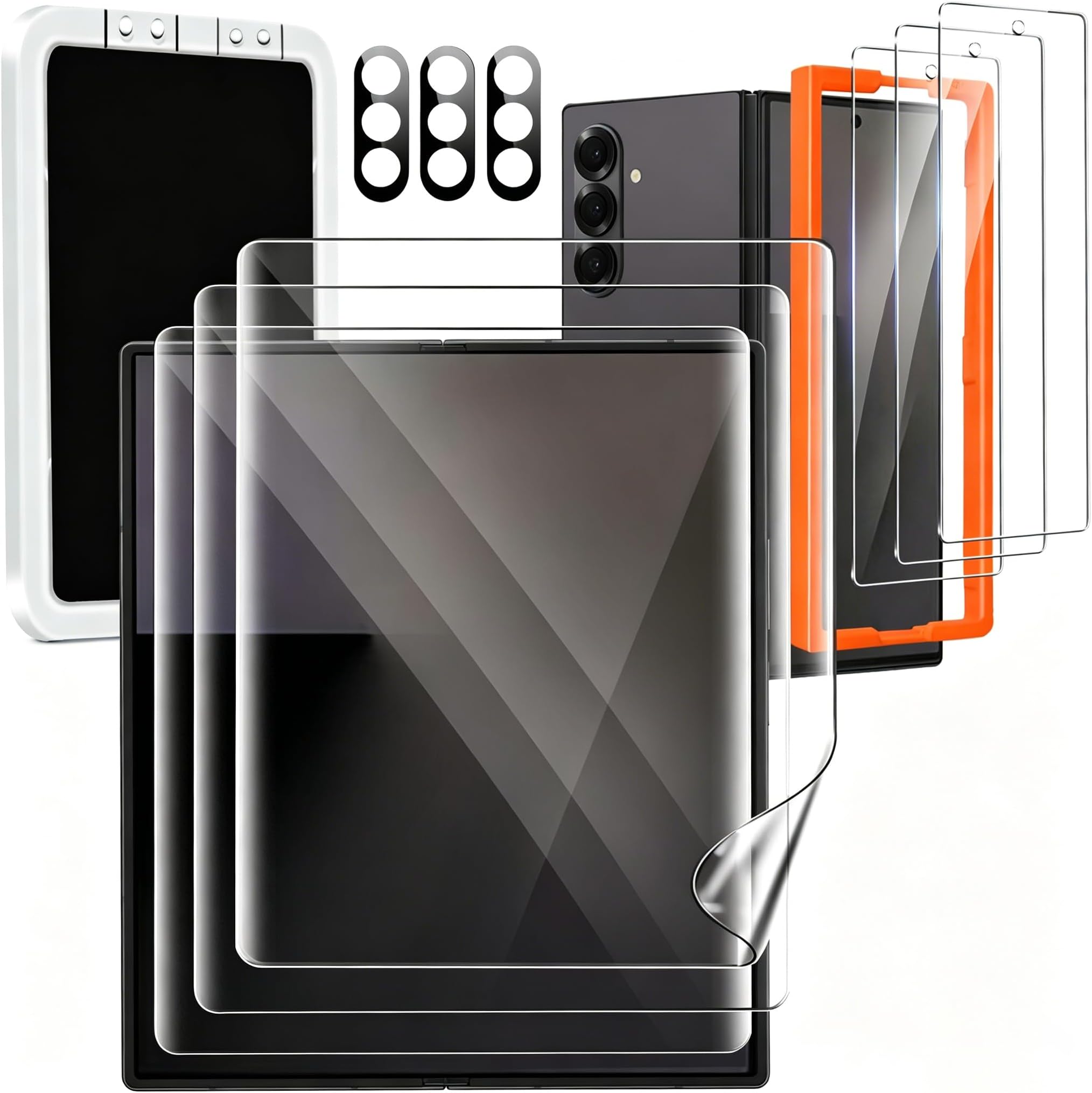 Milomdoi 9 in 1 Screen Protector for Samsung Galaxy Z Fold 8 Ultra/Z Fold 7, 3 Inside Flexible Film + 3 Front Tempered Glass + 3 Camera Lens Protector Accessories with Installation Frame, No Bubbles