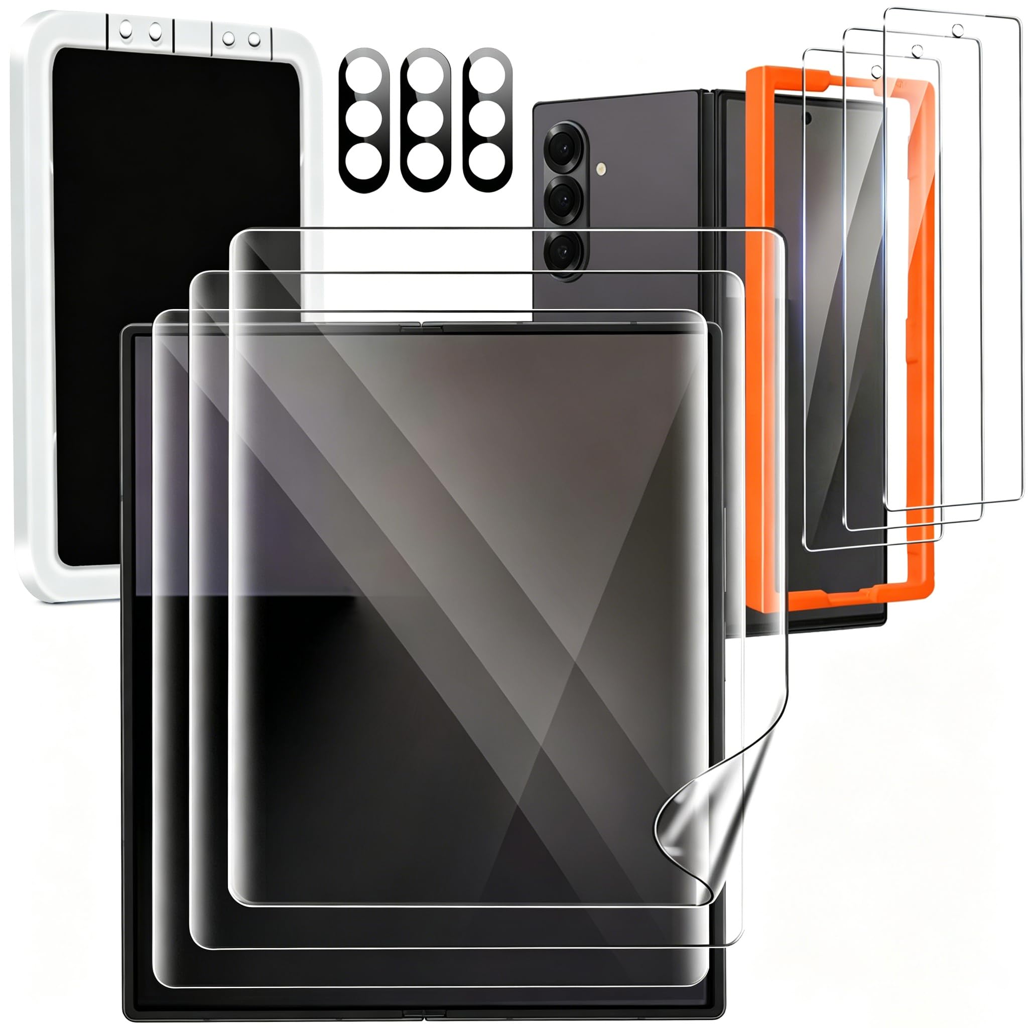 Photo 1 of Milomdoi 9 in 1 Screen Protector for Samsung Galaxy Z Fold 8 Ultra/Z Fold 7, 3 Inside Flexible Film + 3 Front Tempered Glass + 3 Camera Lens Protector Accessories with Installation Frame, No Bubbles