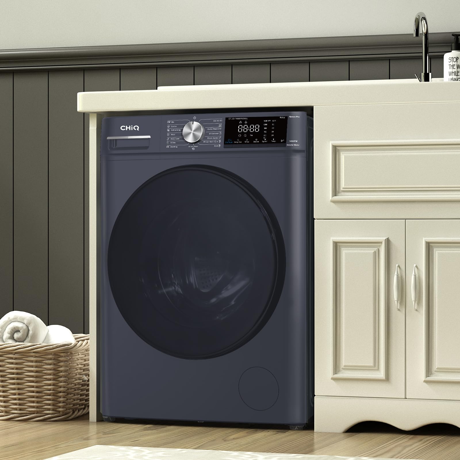 CHiQ CFL90-14586IM3XAU, Front Load Washing Machine 9kg, Space Pro, Counter Depth, Large Drum, Quiet Inverter Motor, 1400rmp, AI Smart Program, Steam Function, Energy Efficient, Grey [Energy Class A] — view 7