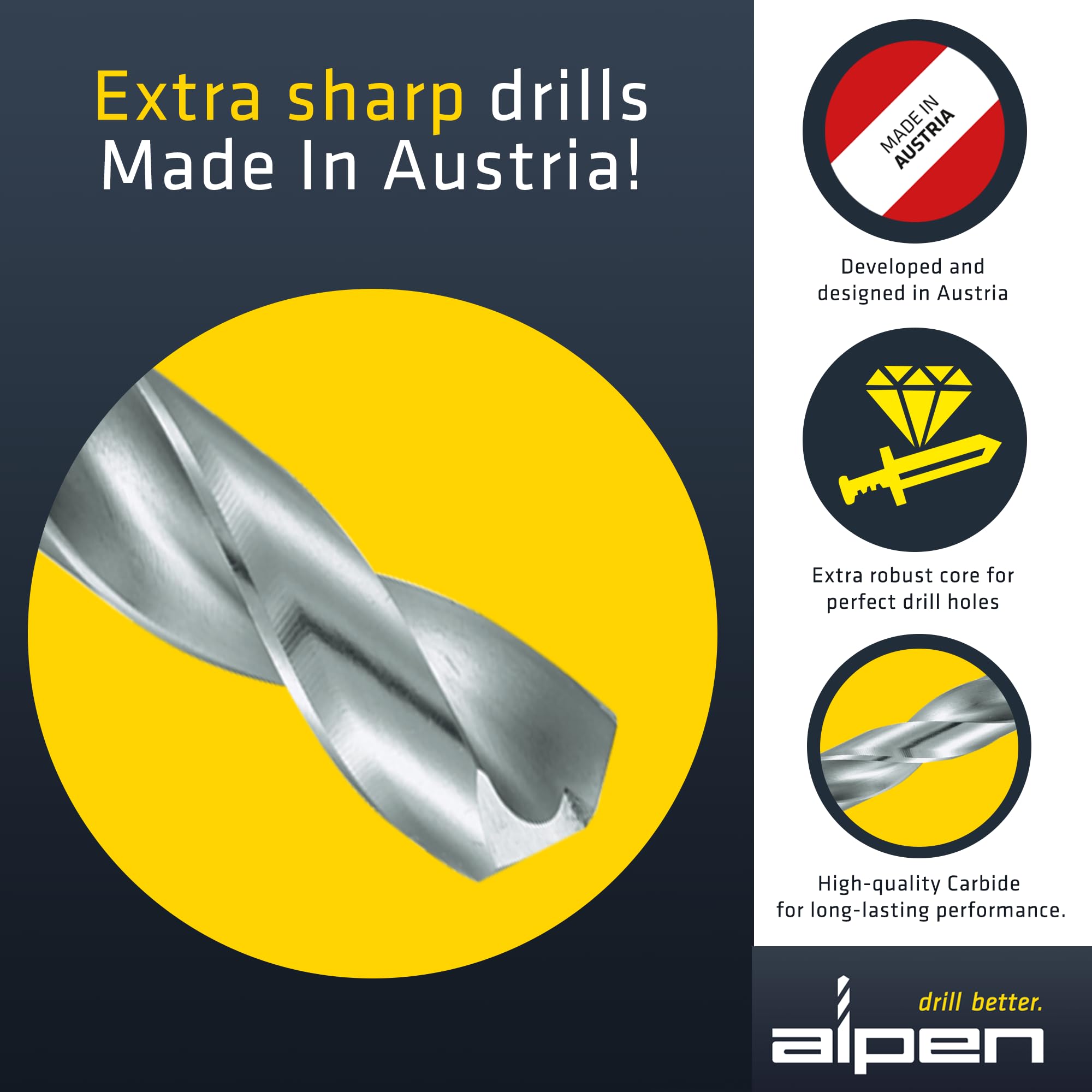 Alpen Juego de brocas de metal HSS Co de 31/64 pulgadas, juego de brocas de acero con 5% de aleación de cobalto para materiales resistentes, juego de brocas para metal, acero inoxidable y aceros