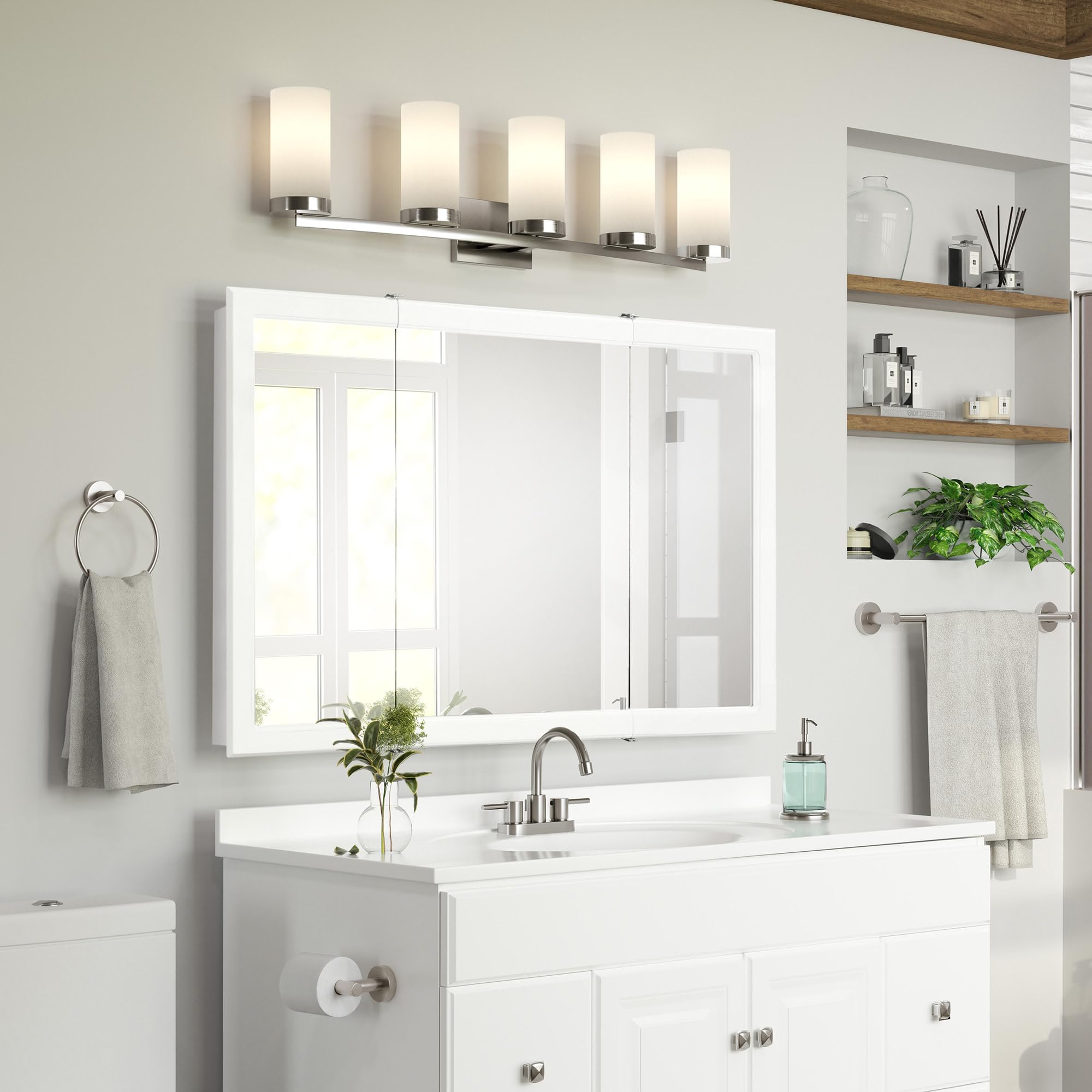 Design House 531459-WHT Concord Medicine Cabinet Durable White Frame Bathroom Wall Cabinet with Mirrored Doors, 48-Inch, White