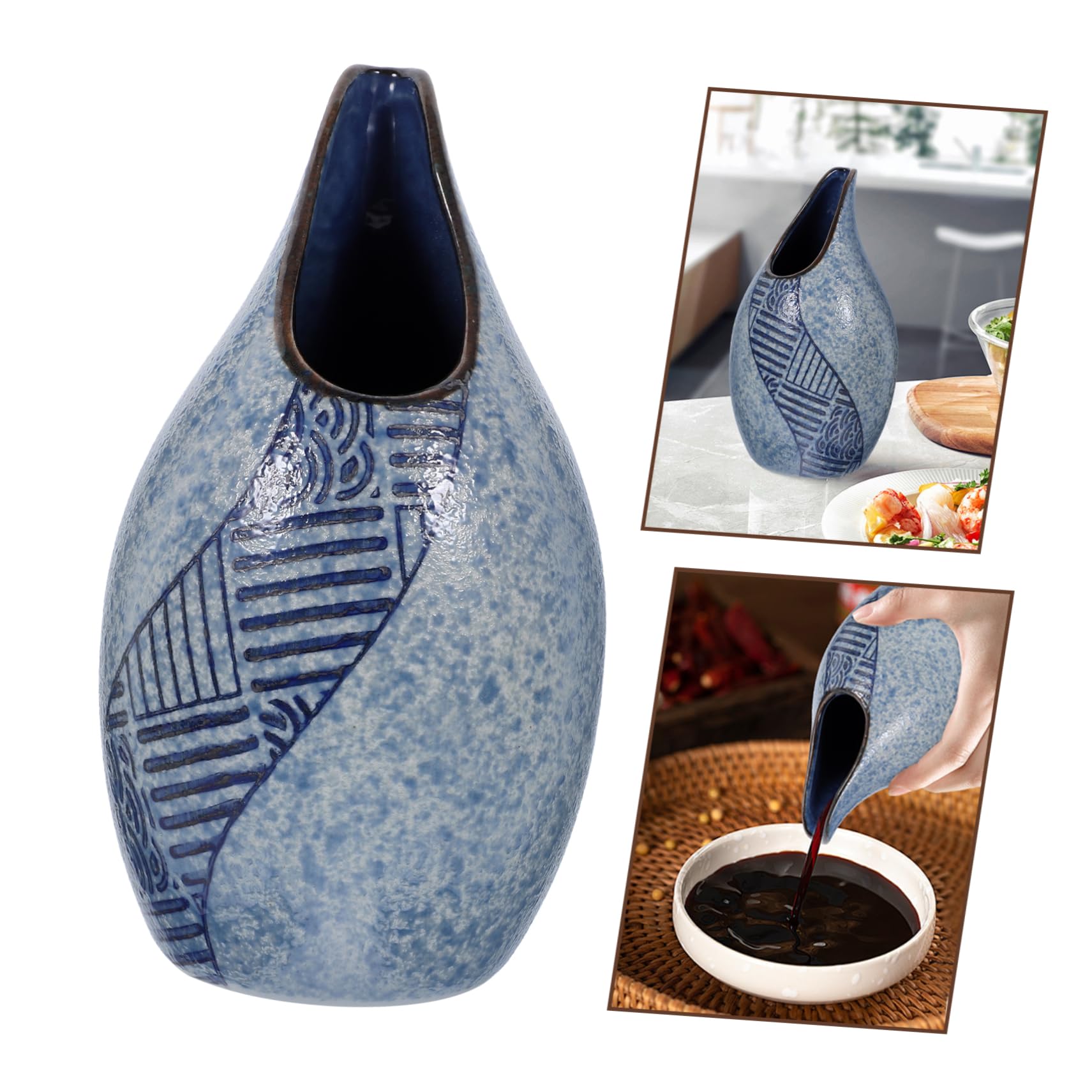 Dispenser de Salsa Japonés de Cerámica Botella Portátil para Vinagre y Salsa de con Antigoteo Diseño Ligero y Tapa Protectora para Condimentos Líquidos