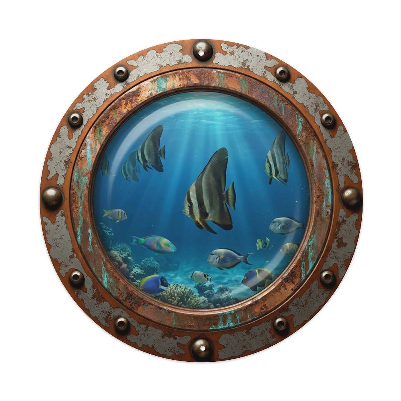 Vintage Porthole Batfish Nautical Window View Vintage Metal Tin Sign Plaque Wall Decor for Cafe, Club Bar, Office, Garden Metal Poster 8x8Inch