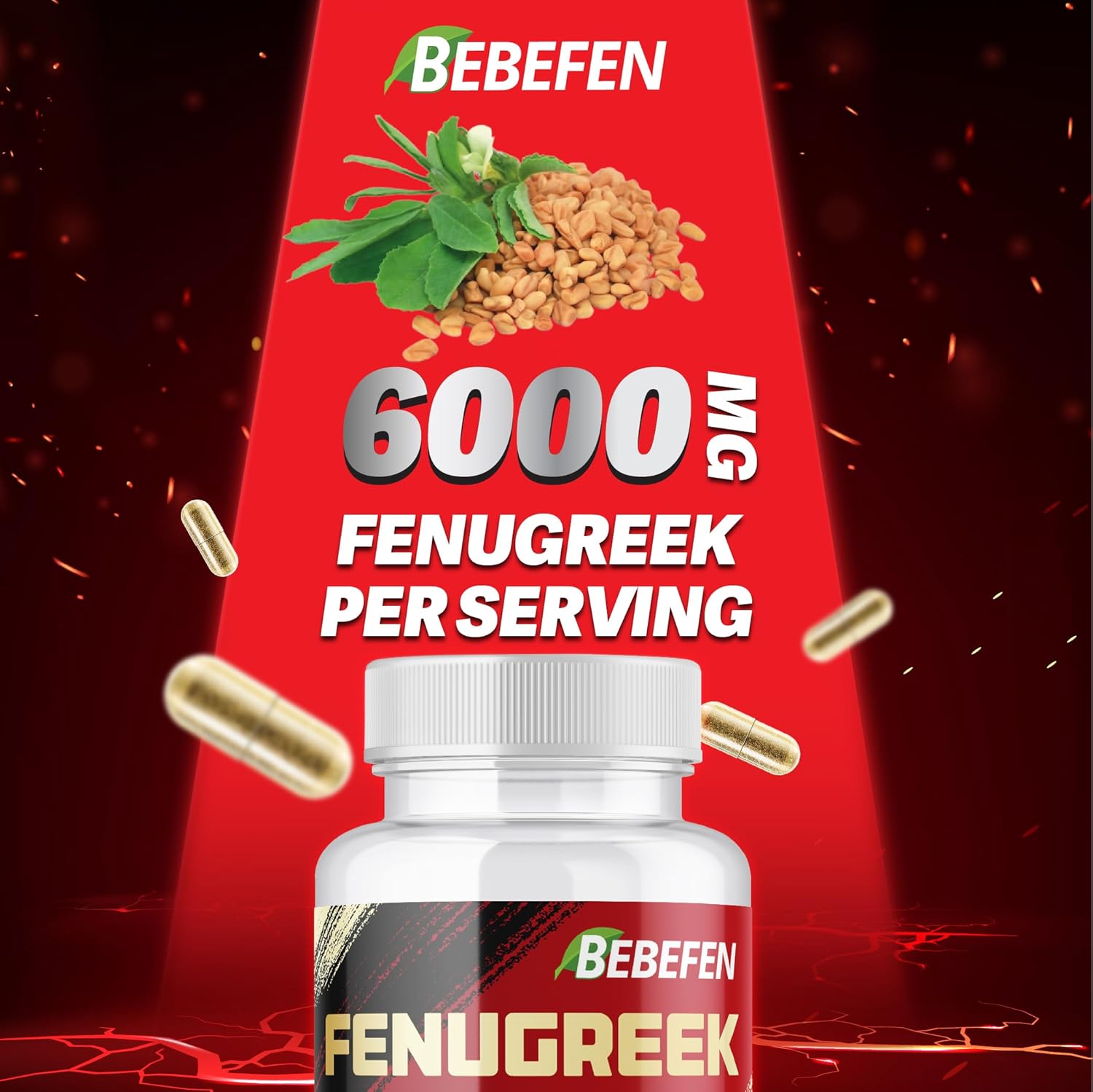 BEBEFEN Fenugreek Capsules 6000mg - Dietary Supplement for Digestion, Women's Health & Overall Well-Being - Vegetarian, Non-GMO
