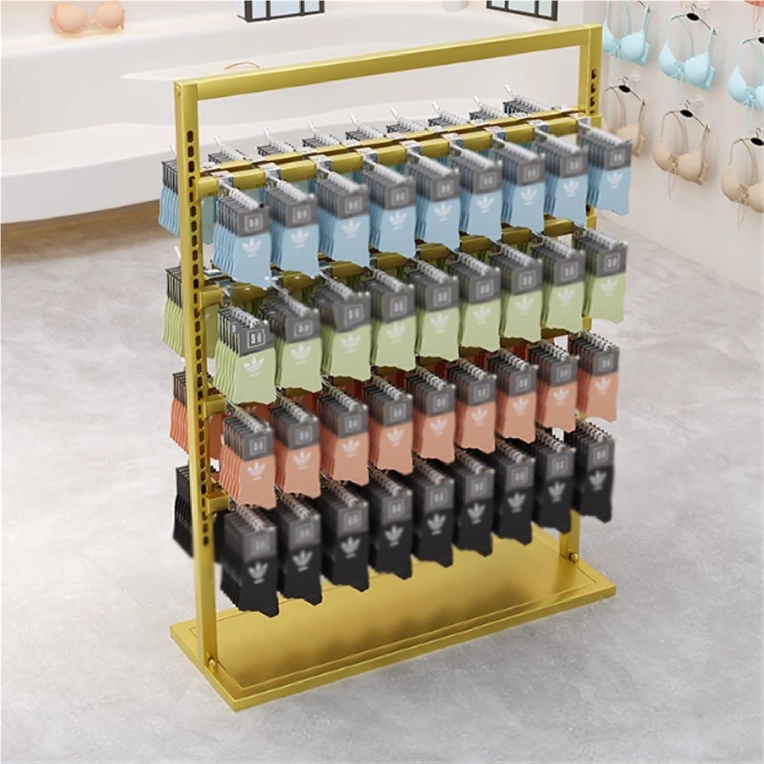 Commercial Retail Display Stand, Socks Storage Organizer Rack with Hook, for Snacks Jewelry Keyring Hats Socks Toys, Commercial Clothing Store Shelf, 4 Tier(Gold,80 * 40 * 135cm)