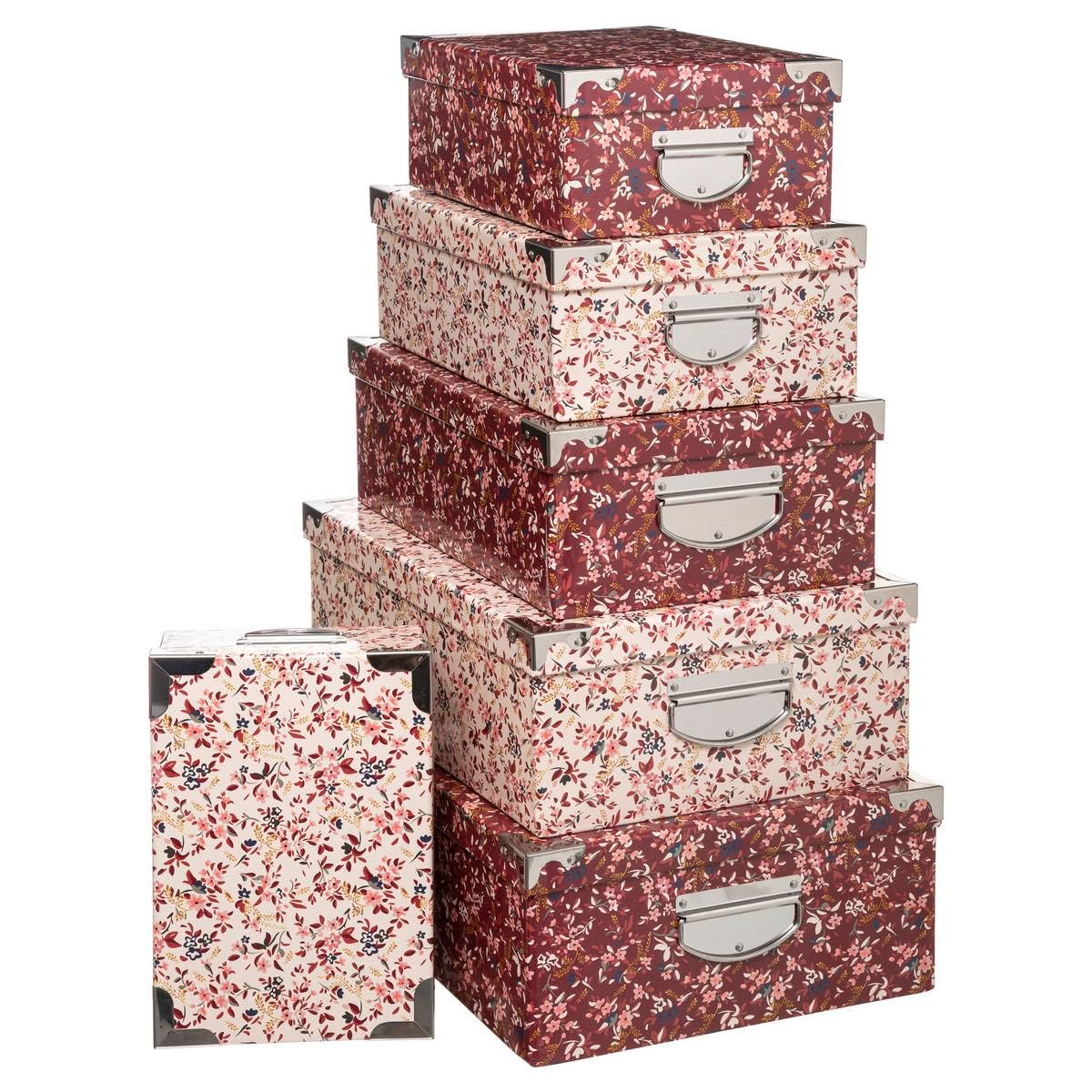 Five - Juego de 6 cajas de almacenamiento con asas y esquinas de metal decorativo