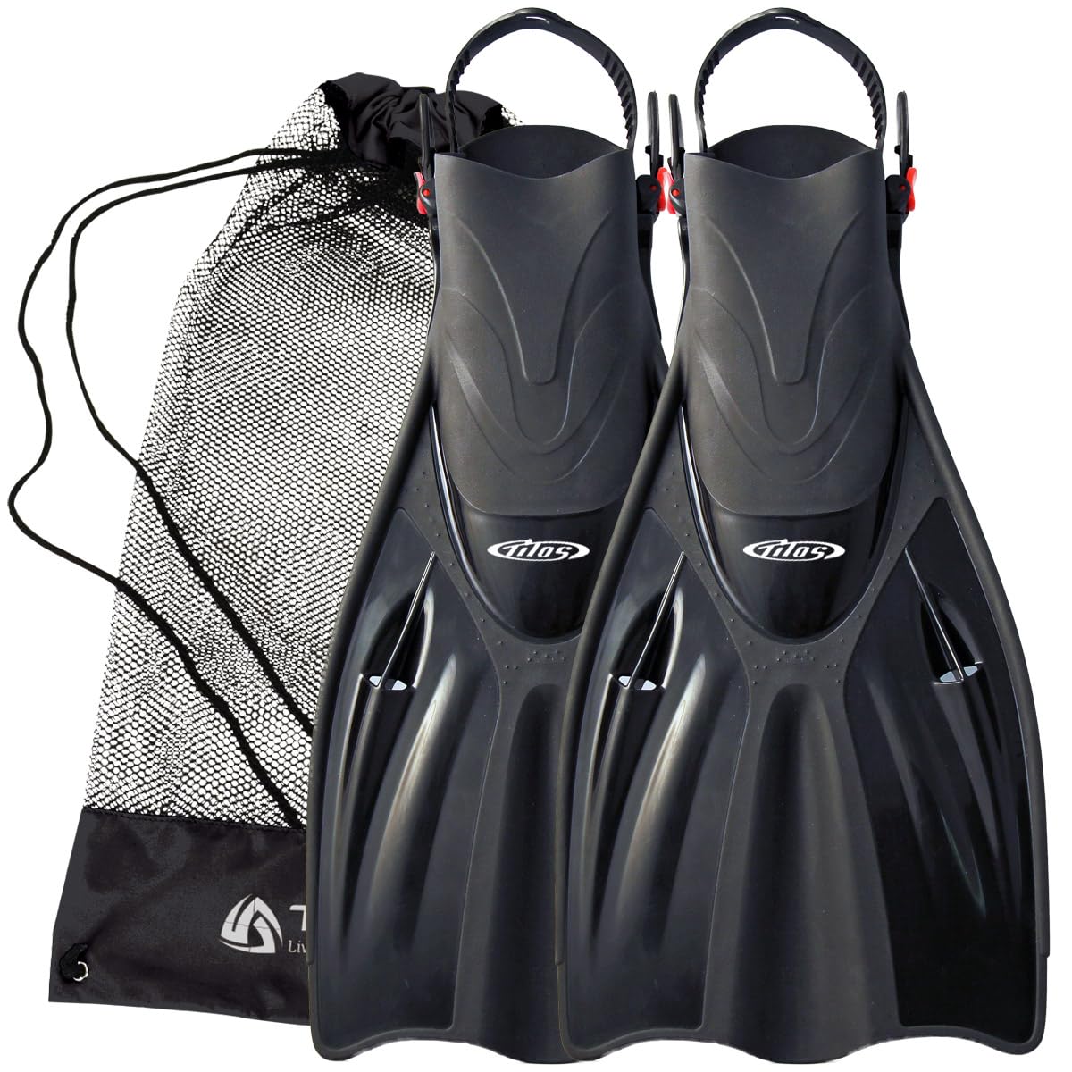 Tilos Getaway Large Open Heel Snorkeling Fins - Travel-Friendly, Adjustable Flippers for Wide Feet