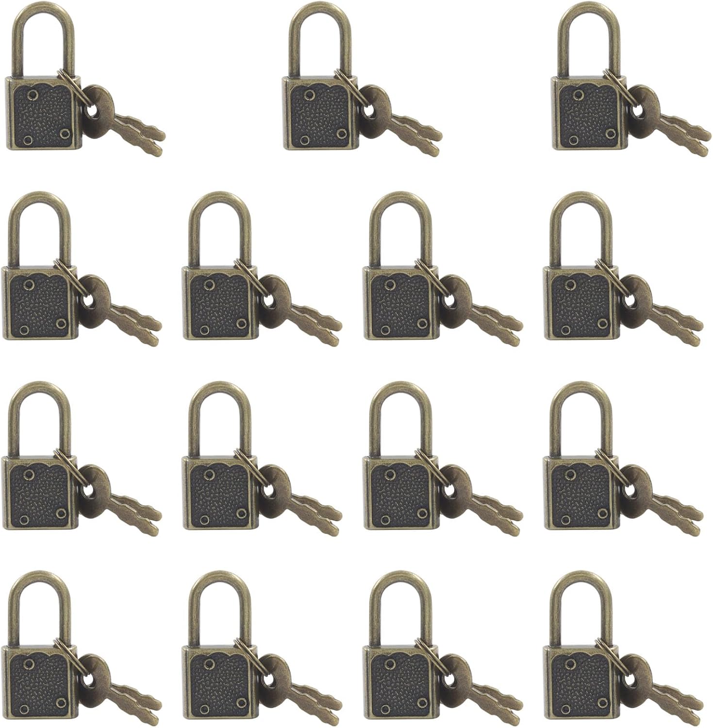 15 Pcs Mini Lock with Key, Bronze Tiny Lock, Small Luggage Locks, Antique Padlock for Suitcase, Schoolbag, Boxes, Decor