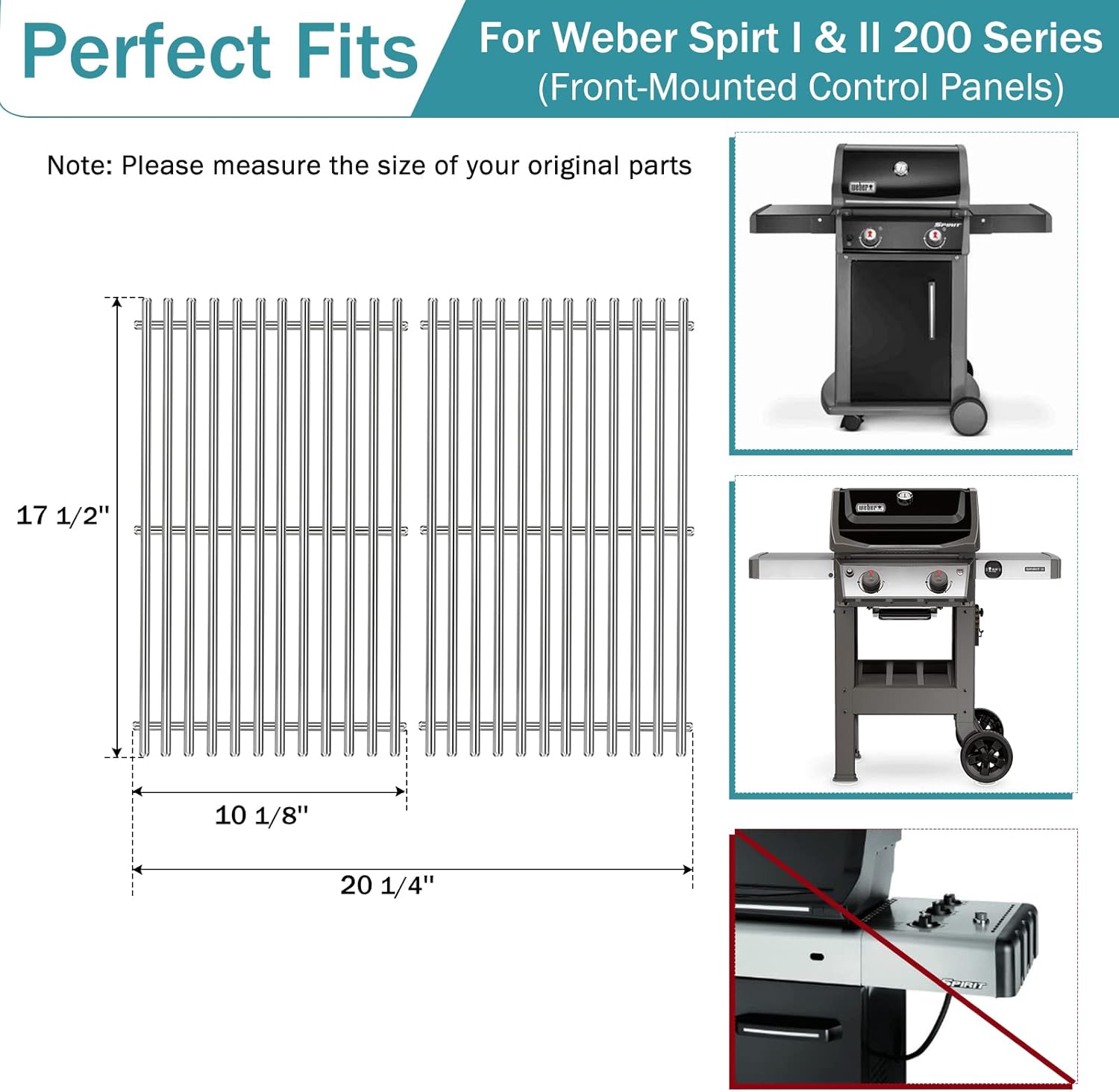Criditpid 15.3" 7635 Porcelain-Enameled Flavorizer Bars and 7637 304 Stainless Steel Grill Cooking Grates Replacement for Spirit 200 Series Gas Grills, Spirit E210, S210, E220, S220 with Front Control
