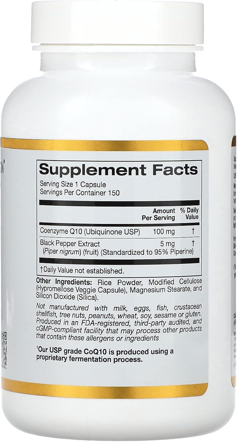 CoQ10 by California Gold Nutrition - USP-Verified, Fermented Coenzyme Q10 with BioPerine - Mitochondrial Support - Vegan Friendly - Gluten Free, Non-GMO - 100 mg - 150 Veggie Capsules