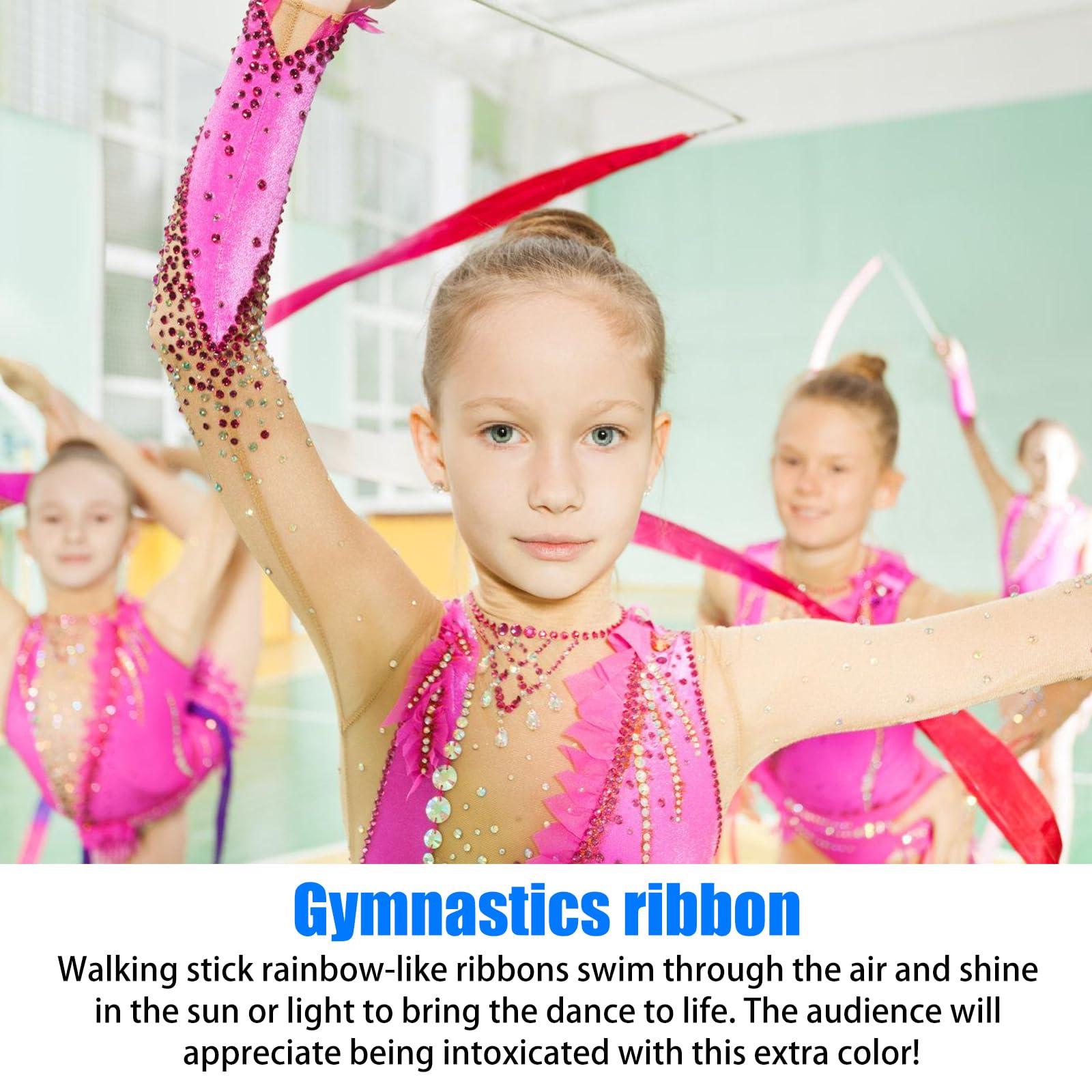 WIYETY Rubans De Danse 2M – Lot De 9 Bâtons De Gymnastique Colorés Avec Tige De 30 Cm – Parfait Pour Enfants Et Adultes (Dégradé, Flamme, Rose, Bleu, Jaune, Rouge, Violet, Vert)