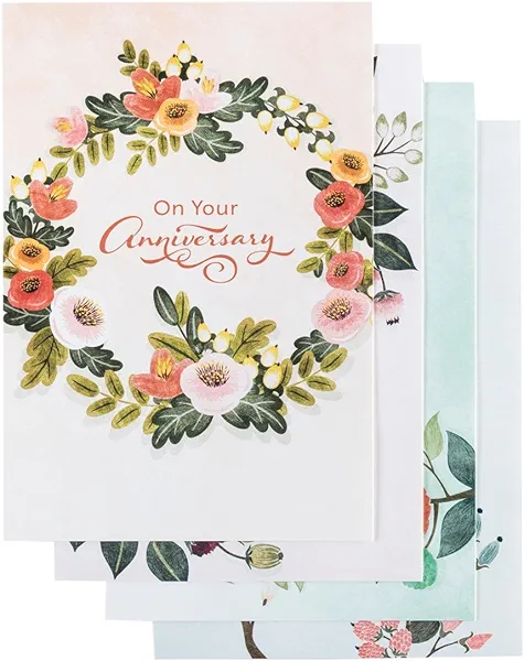 DaySpring - Anniversary - Celebrating Your Anniversary - 4 Design Assortment with Scripture - 12 Boxed Floral Cards and Envelopes (18561)