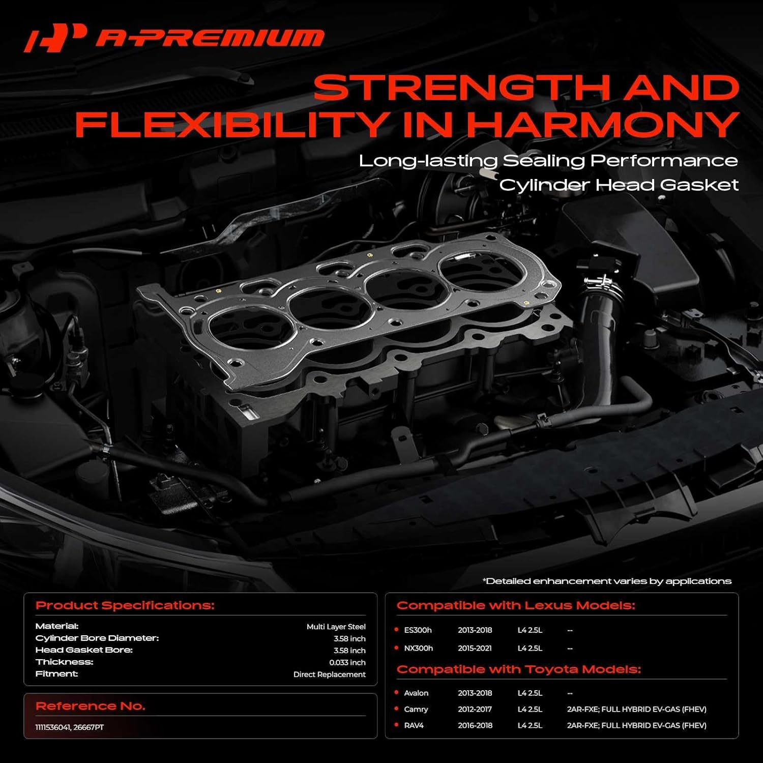 A-Premium L4 2.5L Engine Cylinder Head Gasket Compatible with Toyota Camry 2012-2017, RAV4 2016-2018, Avalon 2013-2018 & Lexus ES300h 2013-2018, NX300h 2015-2021, Multi-Layer Steel