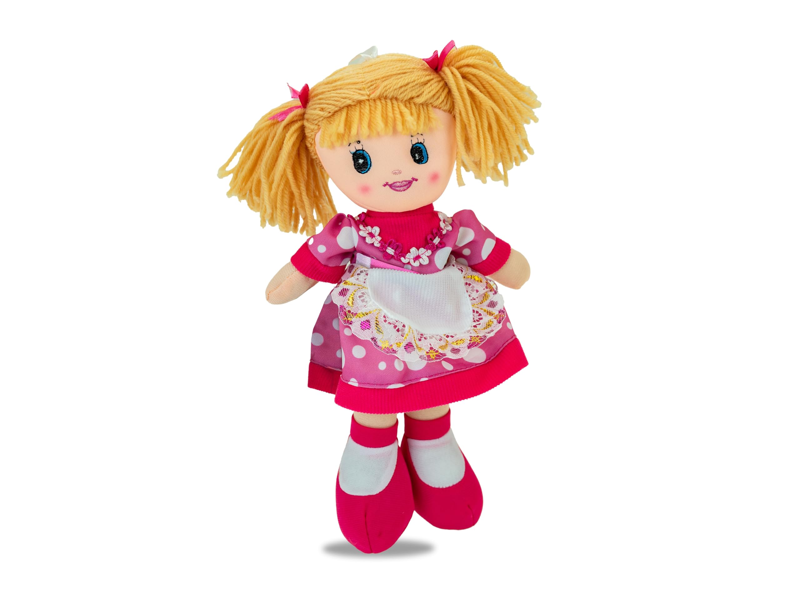 Teorema - Carlotta Bambola di Pezza con Grembiule Ricamato, Bambola Stoffa con Capelli di Lana, Giocattolo per bambini, Altezza 30cm