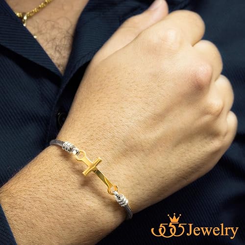 Miniatura 2 de 555Jewelry Pulsera religiosa de acero inoxidable con cierre de cruz para hombres y mujeres