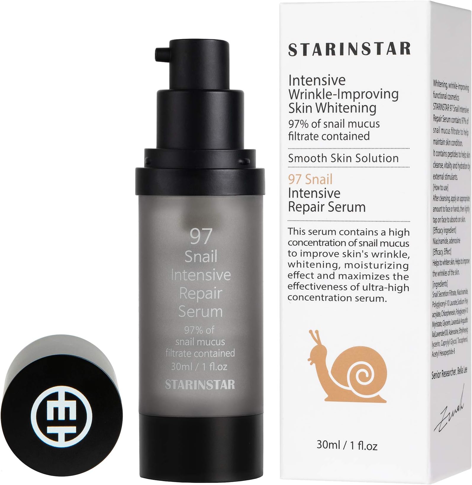 MOYAMOYA 97 Snail Intensive Repair Serum, 97% of snail mucus filtrate with lavender oil 500ppm and peptide 100ppm, 30ml/1 fl.oz