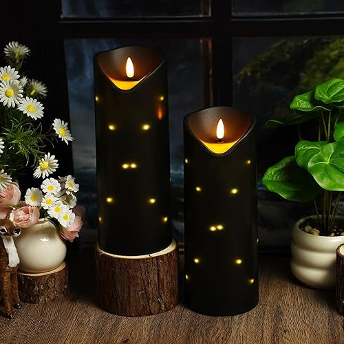 Miniatura 6 de Velas sin llama de 4 x 10 pulgadas, impermeables, funcionan con pilas, con control remoto y temporizador, cadena de luces internas, color negro,