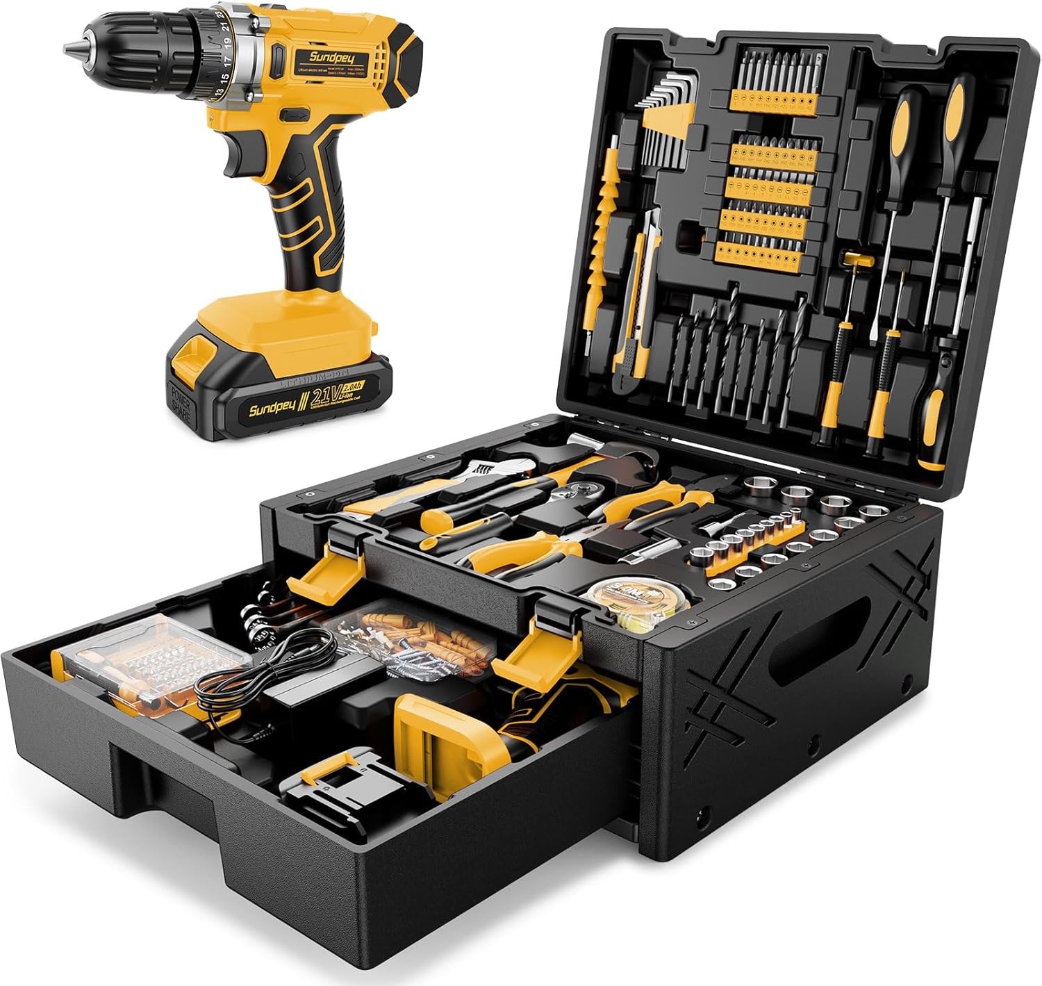 Kit de Herramientas Sundpey 267 Piezas con Taladro Inalámbrico 21V