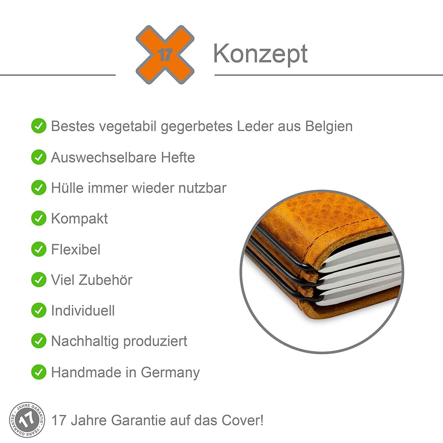 X17-Mein Rezeptebuch, Kochbuch, A5, Ringebuch, zum Selberschreiben, eintragen, aus belgischem Leder braun "cognac"; die wahre "Kochlust"! Austauschbare Hefte! 100% Made in Germany