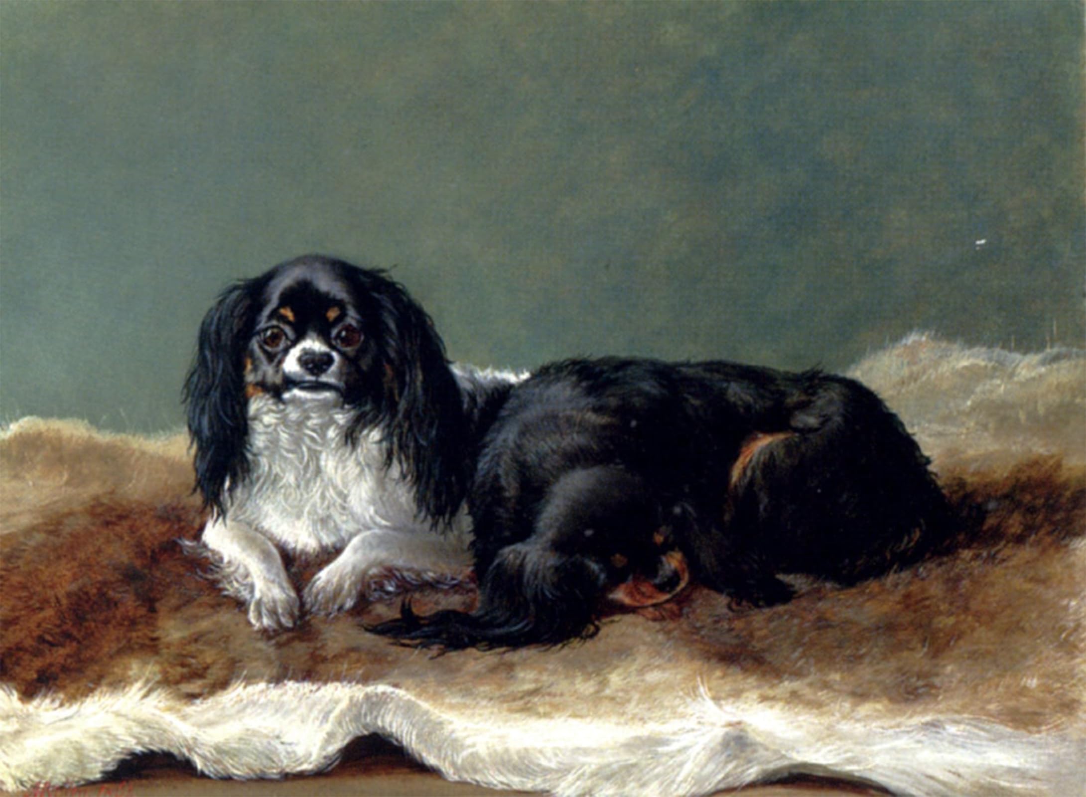 RZHRHJES Famous Painting Poster Art Canvas Print Retro Picture Two Kings Charles Spaniels Ashburnham Poster Wall Art for Office Decor 60x90cm