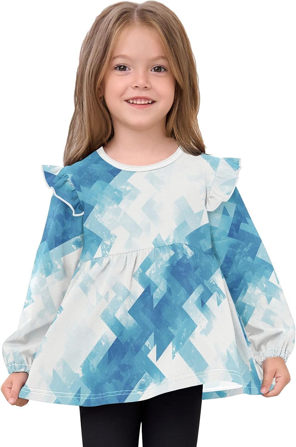visesunny Toddler Clothes for Girls Ripple Gradient Pattern Long Sleeve Fall Shirts Cotton Top with Ruffle Collar