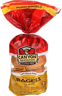Canyon Bakehouse Gluten-Free Plain Bagels, Frozen 14 oz Pack of 6 - Non-GMO, Dairy-Free Bakery Fresh