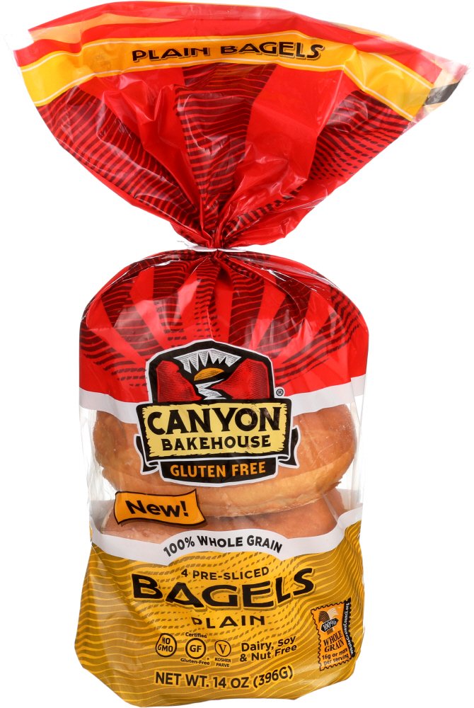 Canyon Bakehouse Gluten-Free Plain Bagels, Frozen 14 oz Pack of 6 - Non-GMO, Dairy-Free Bakery Fresh