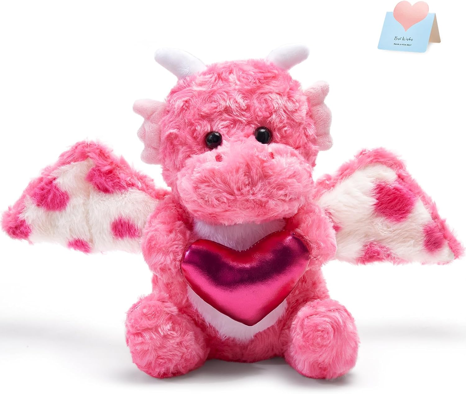 Mother's Day Love Dragon Stuffed Animal, Soft Red Dinosaur Plush with Heart, Adorable Flying Dragon Plush Toys for Kids Girlfriend Wife Mother, 10''