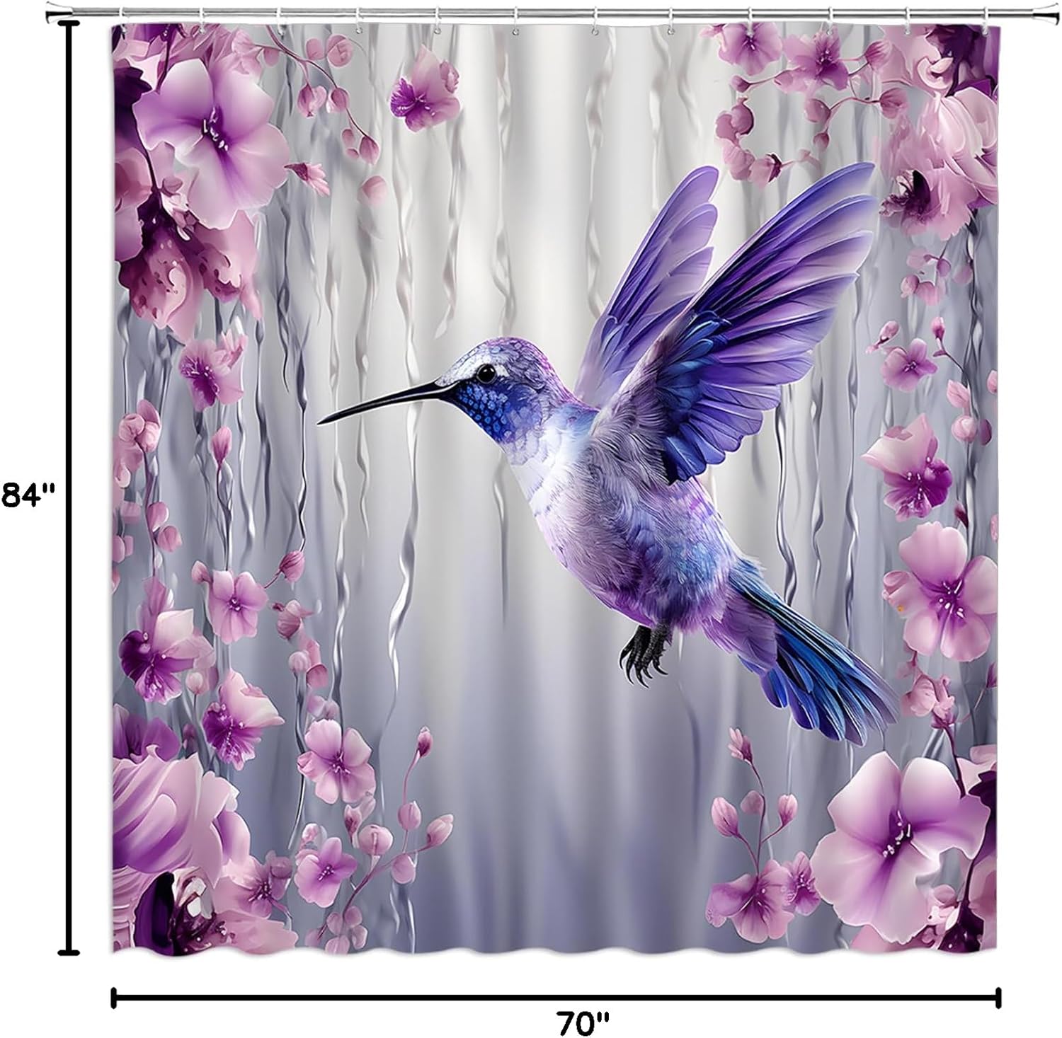 Lavender Shower Curtain Violet Floral Butterfly Rustic Farmhouse Plants Nature Fabric Bathroom Decor Set with Hooks(84" Wx70 H)