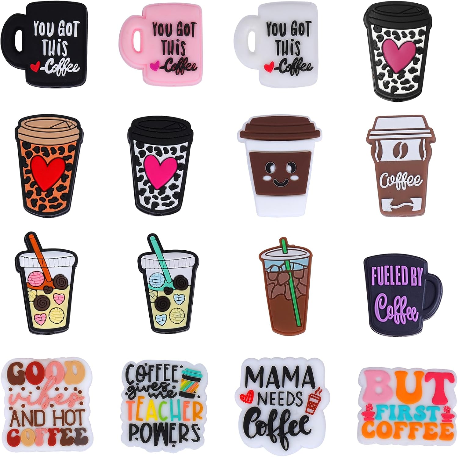 16Pcs Silicone Beads for Keychain Making Bulk Coffee Cup Focal Beads for Pens Used for DIY to Make Various Handicrafts Beaded Pen Lanyards Etc(Mix Match Coffee Cup)