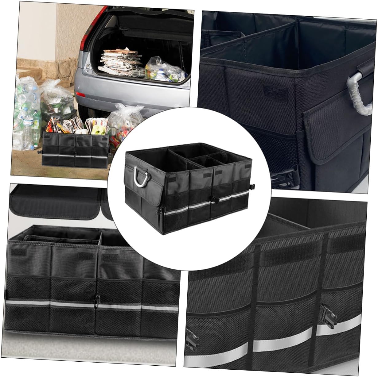 Car Trunk Organizer Foldable Storage Case Black Multi-compartment Car Storage Box with Securing Straps for Suv and Sedan Interior Accessories