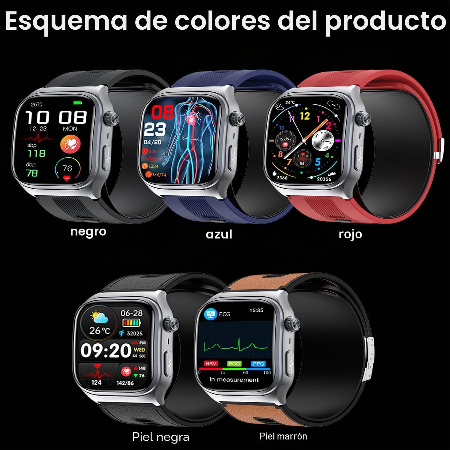Reloj Inteligente con Presión Arterial Habilitado para Bomba, Pantalla AMOLED HD de 2.06" Smartwatch, Información ECG, Múltiple Modos de Movimiento AI, Batería 530mAh (Negro1)