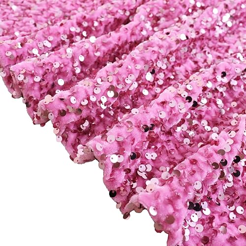 Tela Rosa por Yarda Tela de Lentejuelas Brillantes Tela de Terciopelo de Sirena 1 Yarda Material de Manualidades Tela de Costura Suave para Ropa