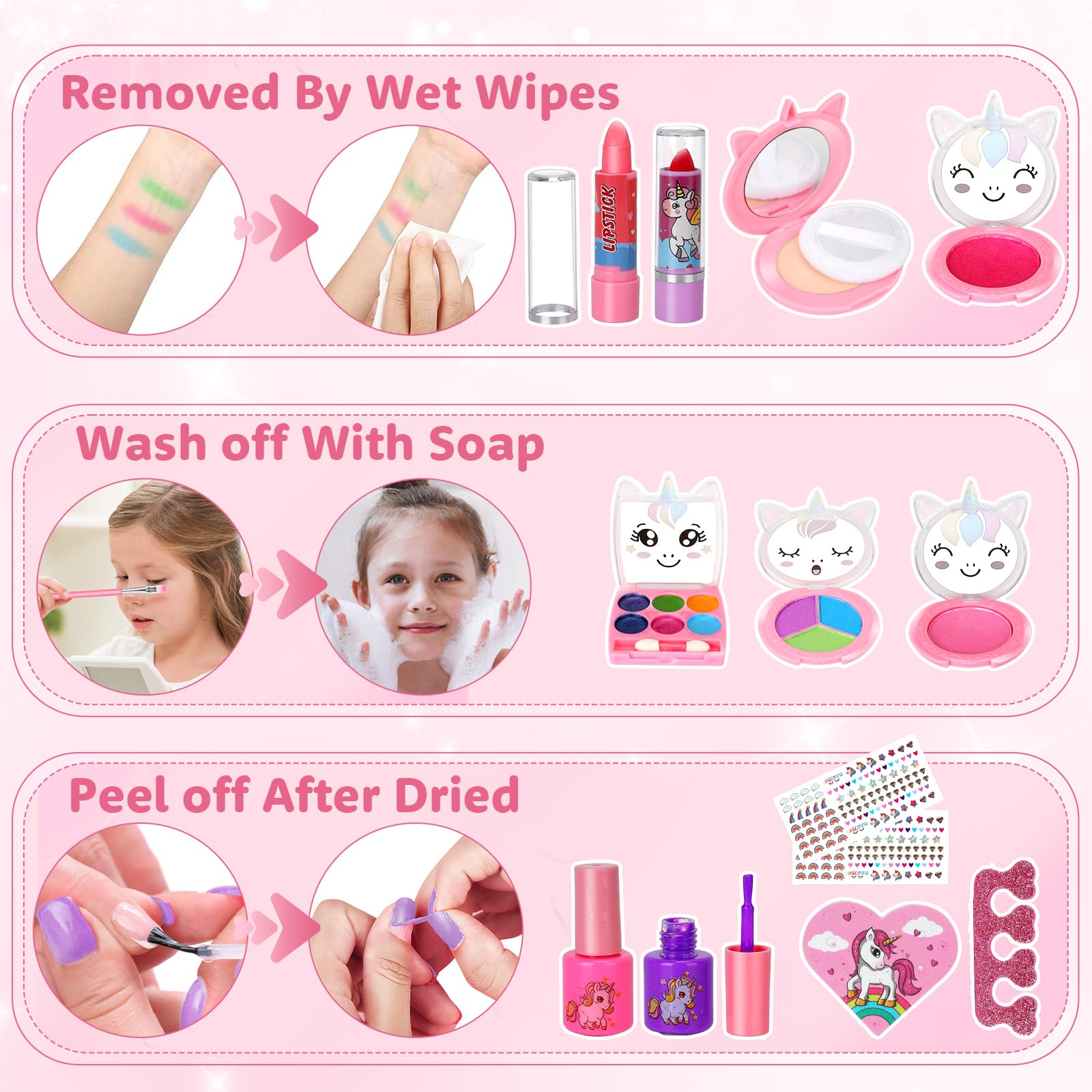 Aureyung Trucchi Bambina, Lavabile Set Trucchi Bambina, Valigetta Trucchi Bambina, Giocattoli Bambina 3 4 5 6 7 8 9 10 11 12 Anni Giochi Bambina, Regalo Natale Compleanno Bambina 3-12 Anni…
