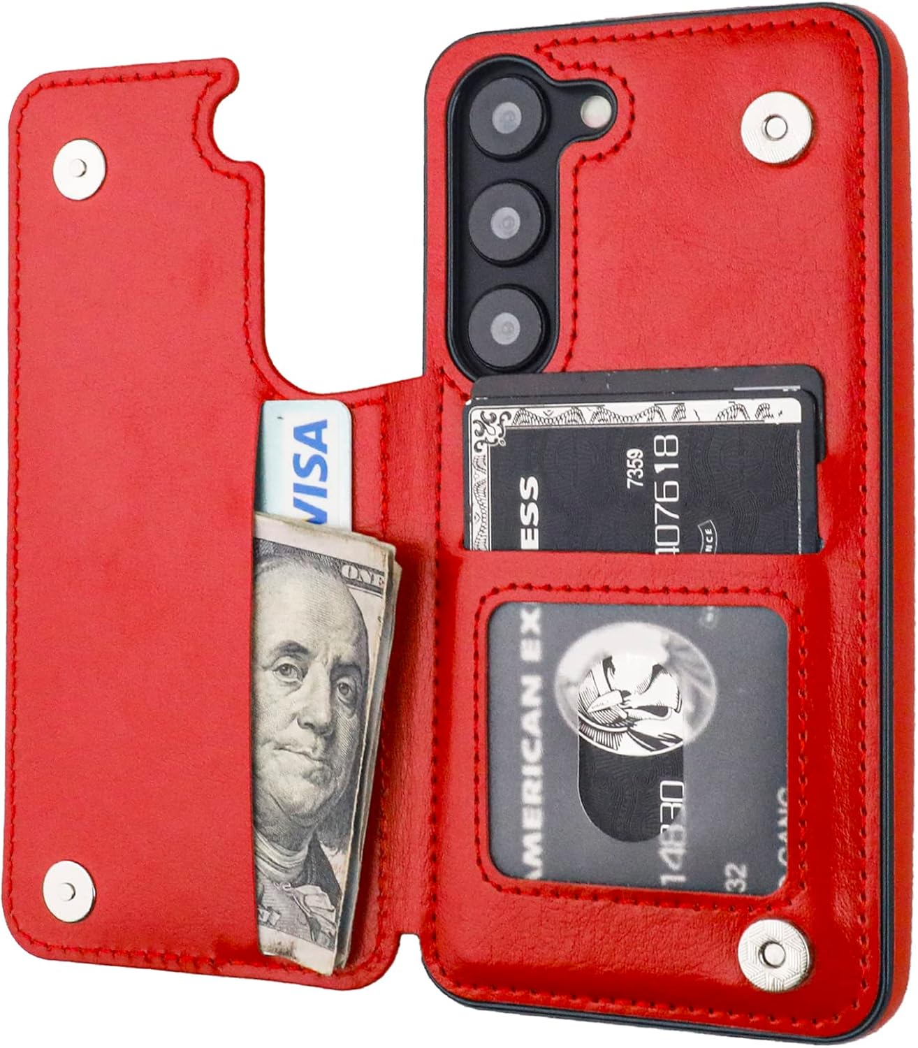 ONETOP Compatible with Samsung Galaxy S23 Wallet Case with Card Holder, PU Leather Kickstand Card Slots Case, Double Magnetic Clasp and Durable Shockproof Cover 5G 6.1 Inch(Blue)