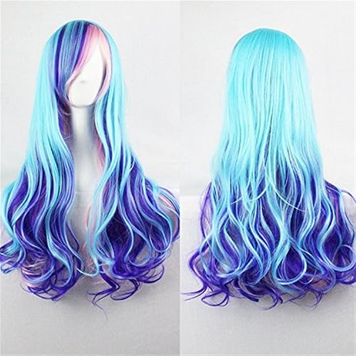 Bopocoko BU116Z Peluca de pelo largo ondulado con color gradiente de mujer pelucas para cosplay fiesta disfraz peluca con una redecilla azul