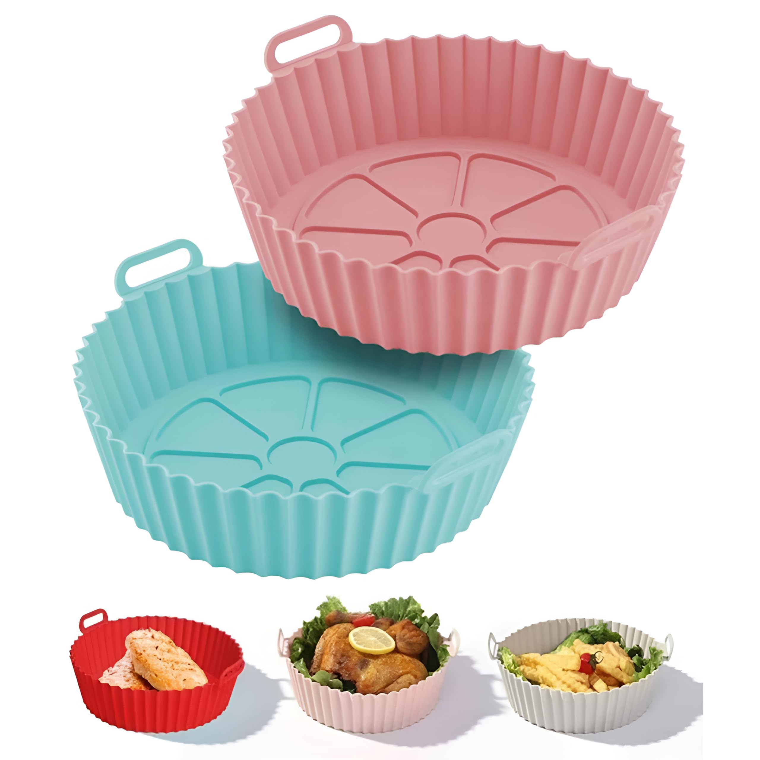 Food Grade Silicone Baking Basket I Silicone Air Fryer Liners I Pot with Ear Handles I Heat Resistant Nonstick Nontoxic Reusable Silicone Tray I Cooking Oven Insert Accessories 8 Inch Packof 2-image-7