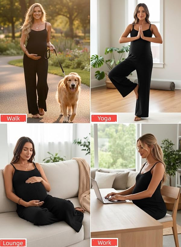 BLENCOT Maternity Jumpsuit Ribbed Sleeveless Wide Leg Long Pants Romper XL by BLENCOT - Used condition - Image 2