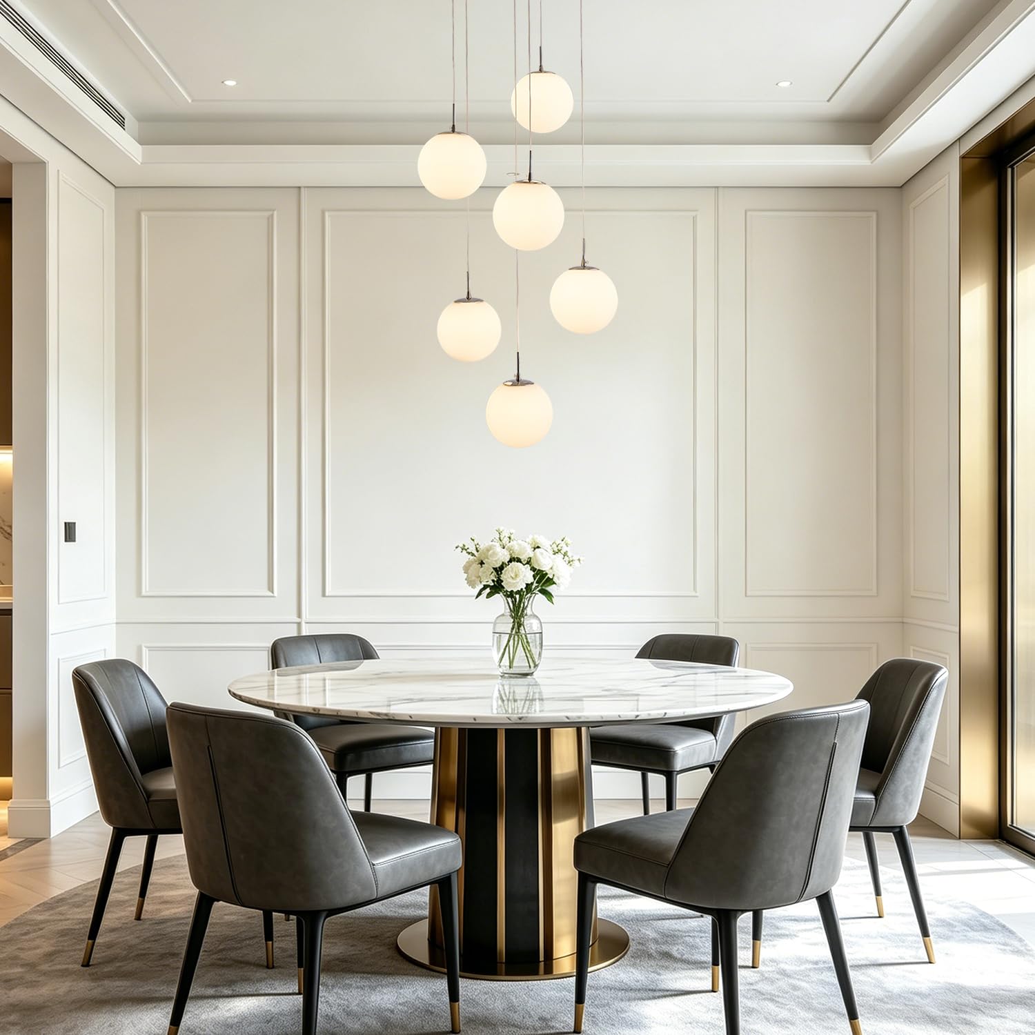 Pendelleuchte Moderne Kugel Hängelampe Weiß Metall Deckenlampe | Treppenhaus Hängeleuchte Esstisch Küchenlampe Höhenverstellbare Deckenleuchte Wohnzimmer Villa Designer-Pendellampe 6-flame