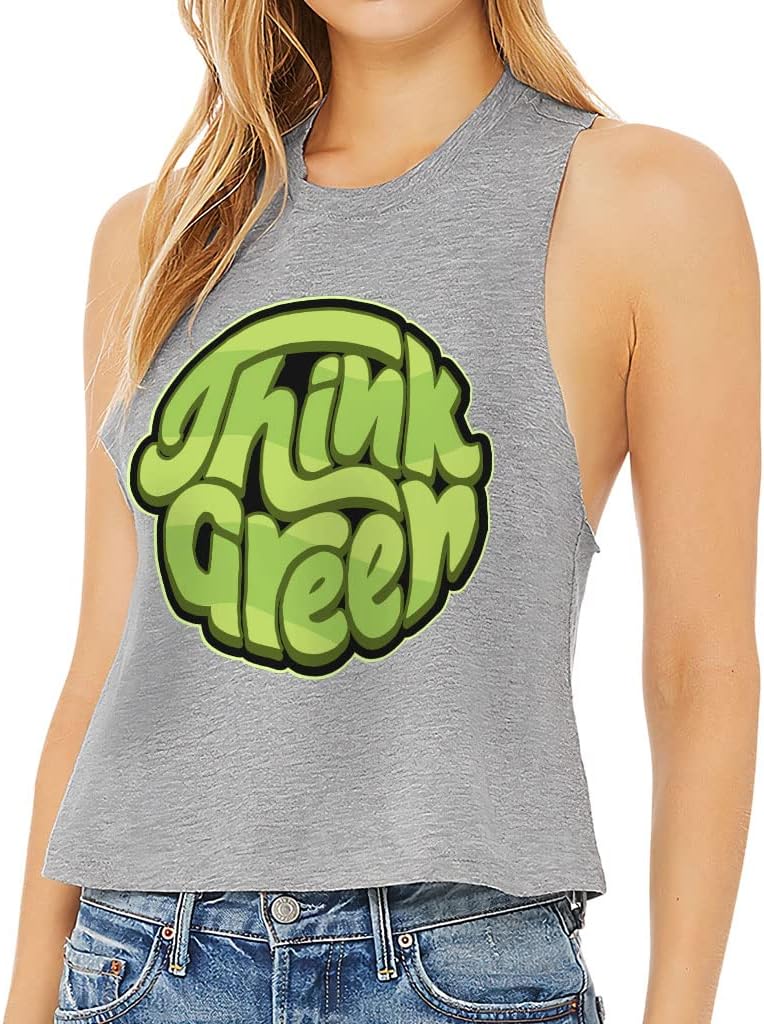 Think Green Racerback Cropped Tank - Graphic Women's Tank - Themed Tank Top