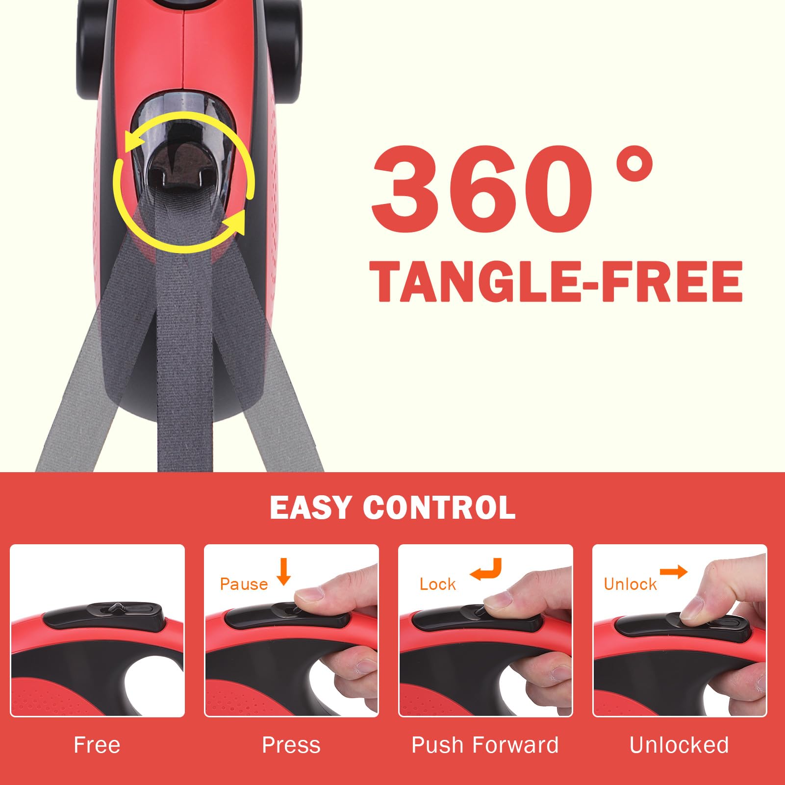 SCENEREAL Correa retráctil para perros pequeños, medianos y grandes de hasta 110 libras, cinta de nailon sin enredos de 26 pies, 360° con cuerda de alambre antimasticación y dispensador de bolsas de