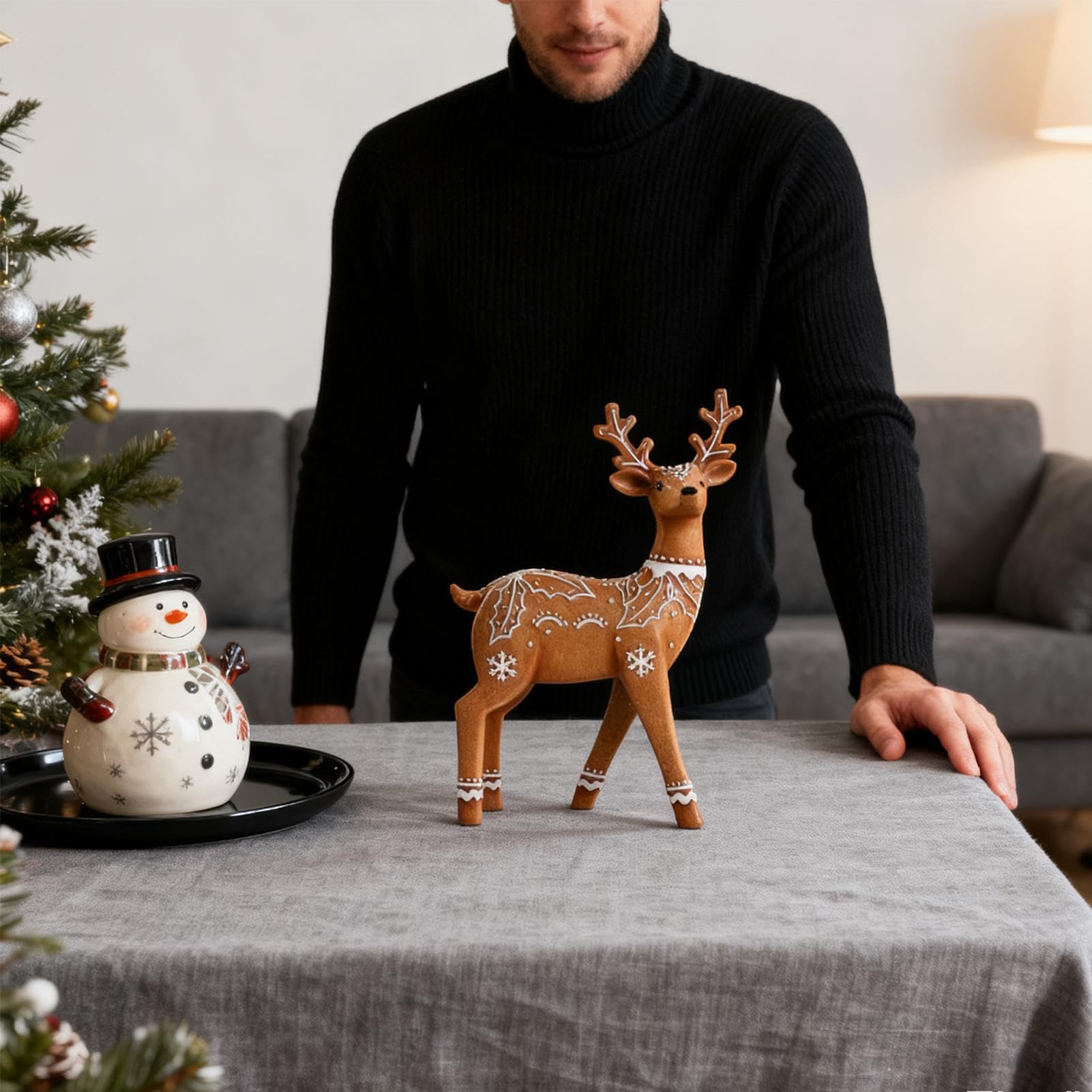 Weihnachts-Rentier – Elchskulptur aus Harz und Pailletten | Dekoration aus Harz von Weihnachtsrentier – für Wohnzimmer, Schlafzimmer, Regal, Zubehör für Foto Zuhause