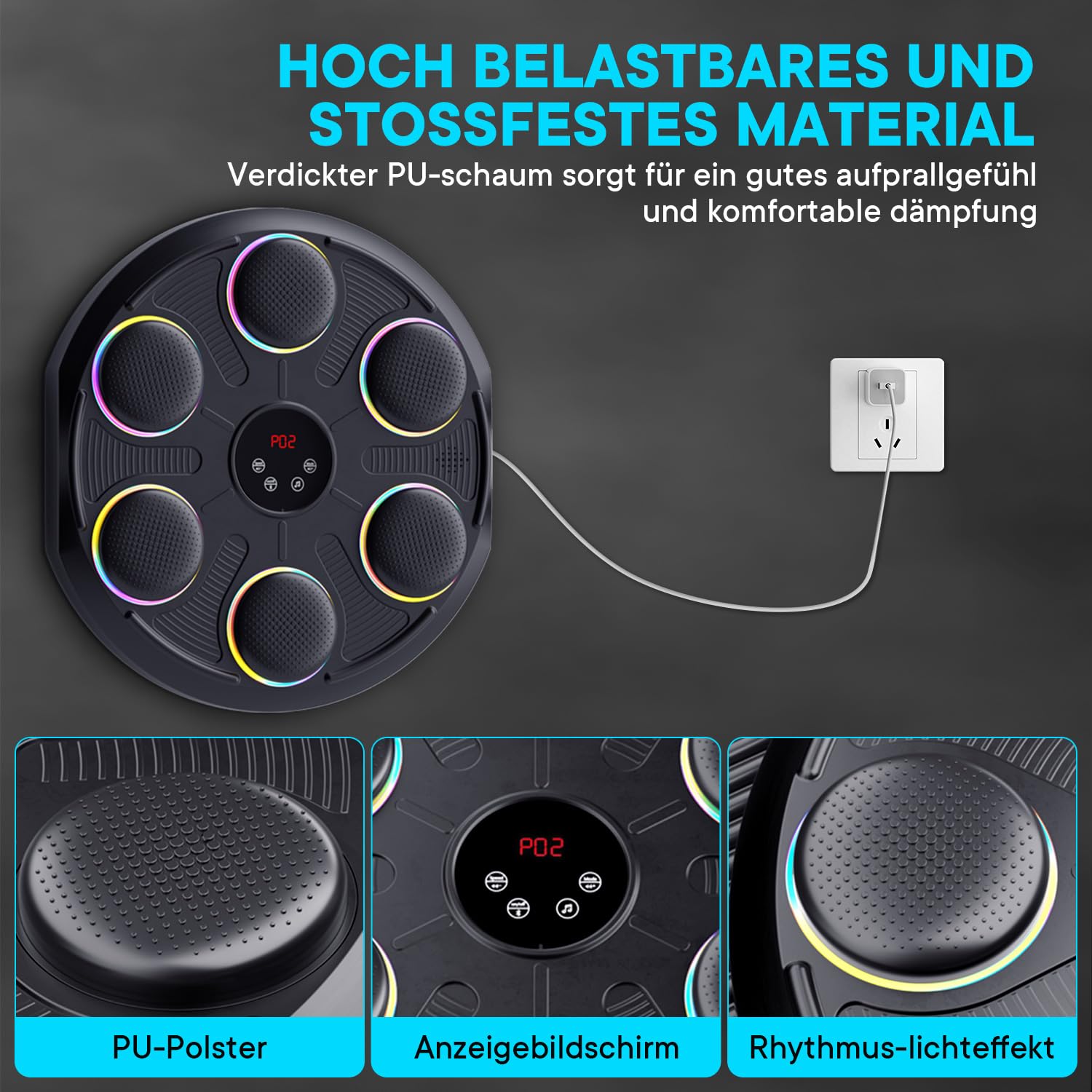 Music Boxing Machine, LED Elektronische Musik Boxing Machine mit MMA Boxhandschuhen, 12 Geschwindigkeitsmodi und Zählmodus Boxing Machine Unterstützt Bluetooth für Kinder und Erwachsene