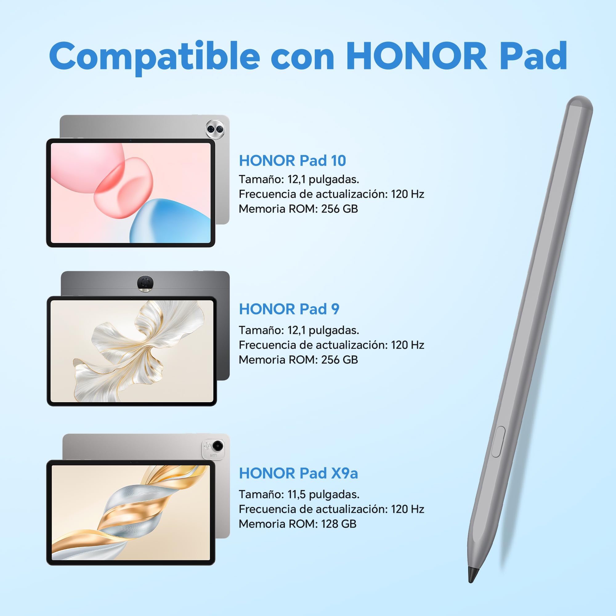 HONOR Choice lápiz para HONOR Pad 10/9/X9a, Rechazo de Palma, lápiz Tablet con Alta Precisión y Sensibilidad de Inclinación, Carga Rápida USB-C, lápiz táctil con 1 Puntas