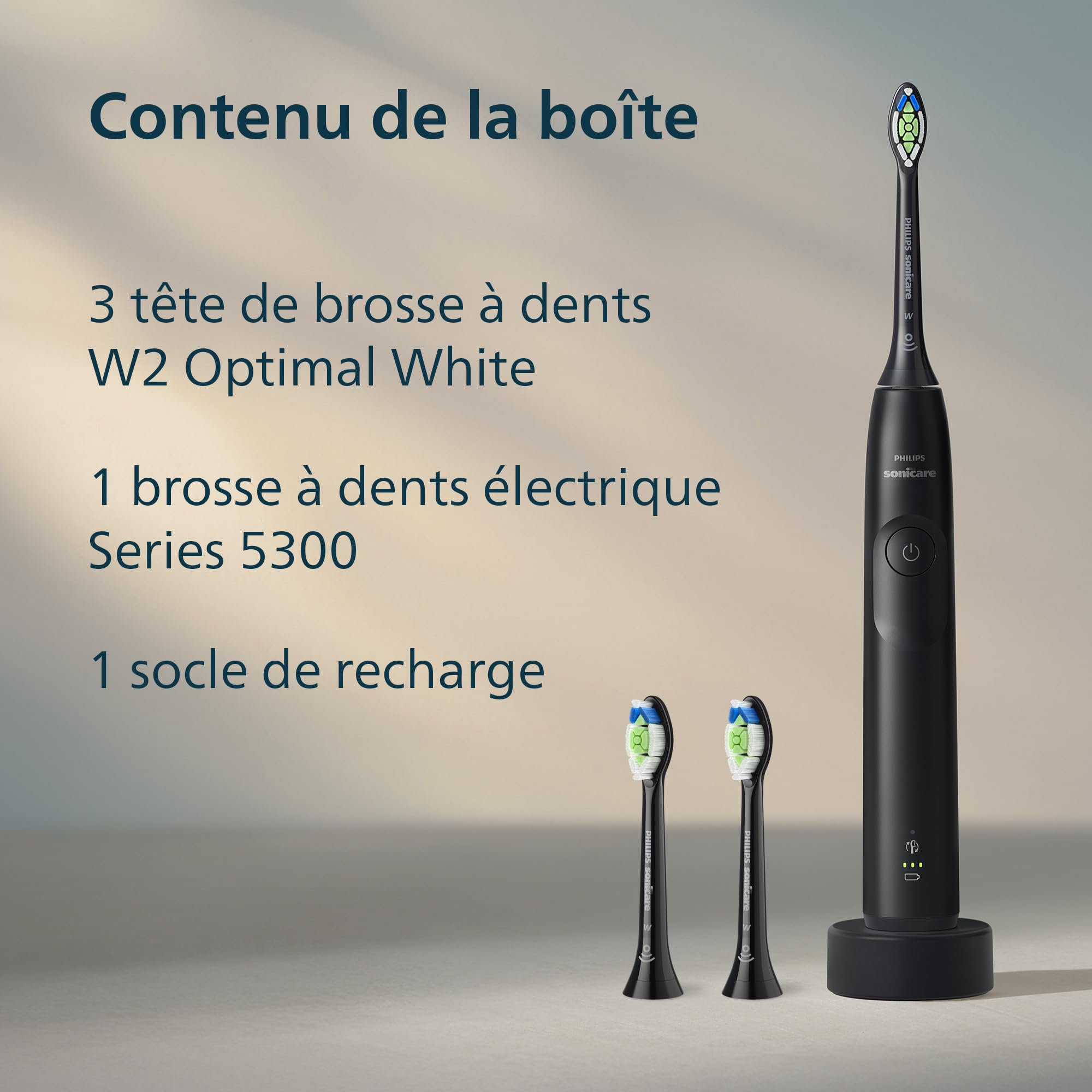 Philips Sonicare 5300 - Brosse à dents électrique sonique avec 2 niveaux d'intensité, Alerte de pression, EasyStart, SmarTimer et BrushPacer, Noir, modèle HX7101/04 [Nouvelle technologie]