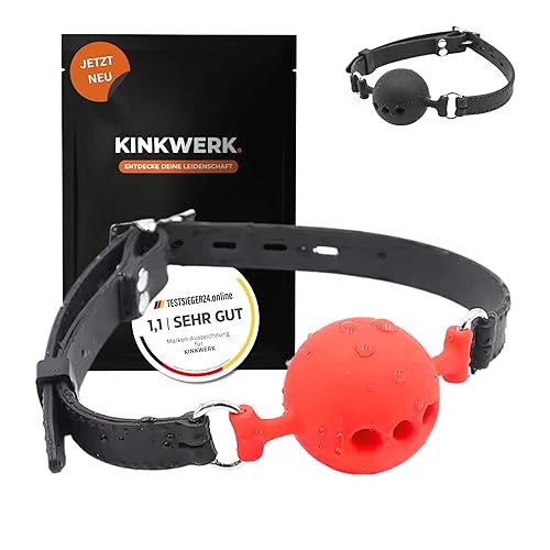KINKWERK Mundknebel aus Silikon mit Luftlöchern | Knebel | Verstellbarer Ball Gag für Sexspiele & BDSM (Rot, L / ⌀ 5 cm) - Rot - L / ⌀ 5 cm