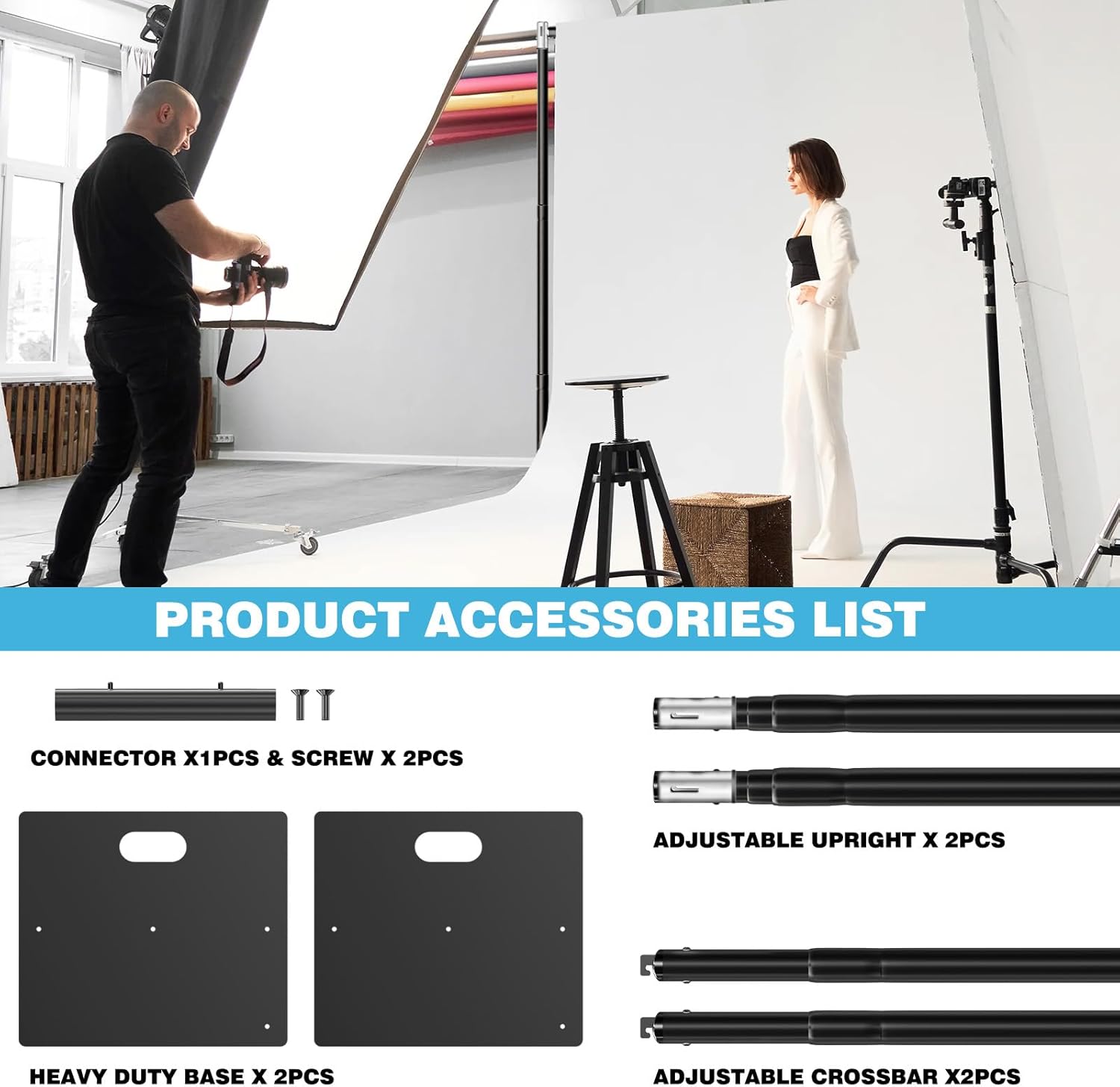 Pipe and Drape Backdrop Stand, 10x10ft Heavy Duty Backdrop Stand with Metal Base, Adjustable Height & Width, Black Background Holder for Wedding Photography Birthday Party Baby Shower Decor