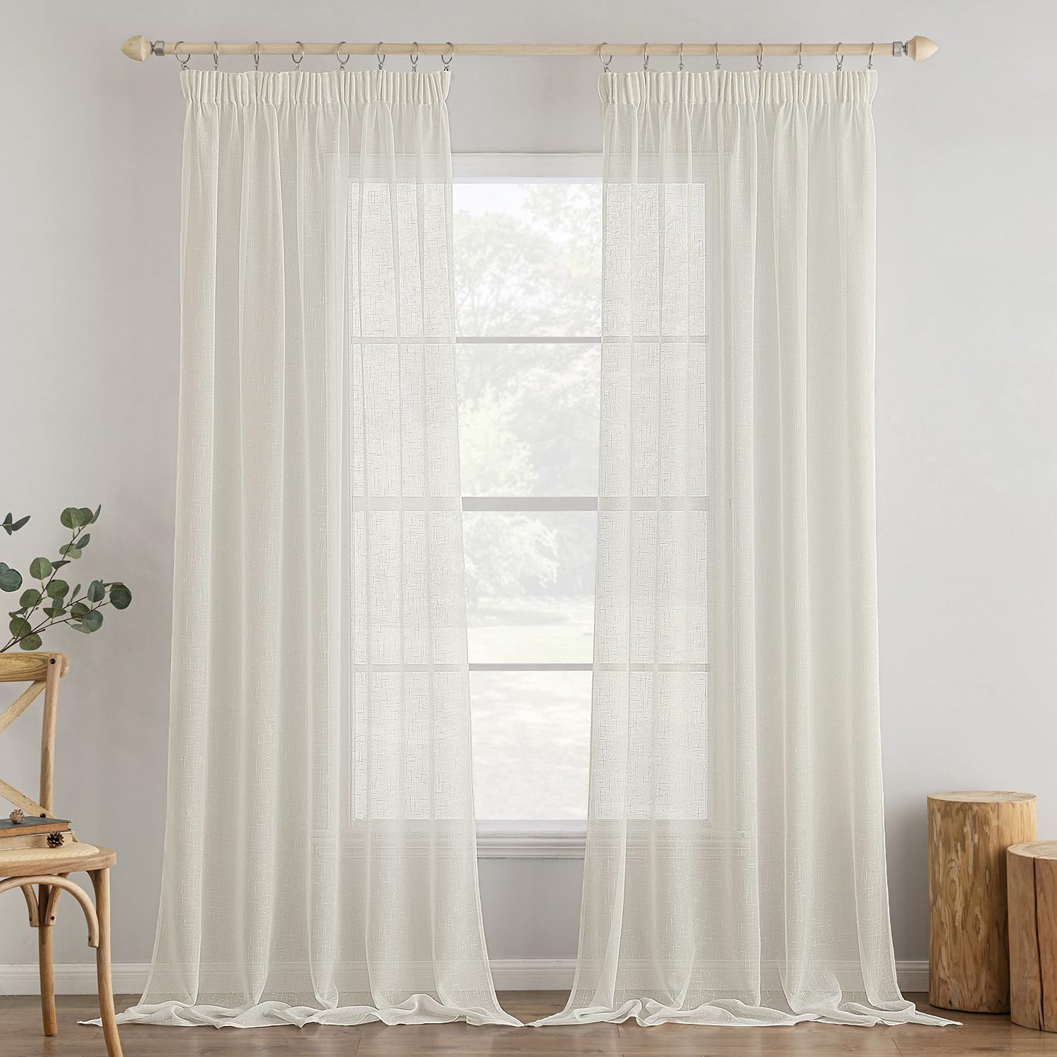 MIULEE Tende Trasparenti Tende per Interni con Nastro Arricciato 2 Pannelli per Finestre Camera da letto Soggiorno Casa Moderna 140X280 CM Bianco Latte
